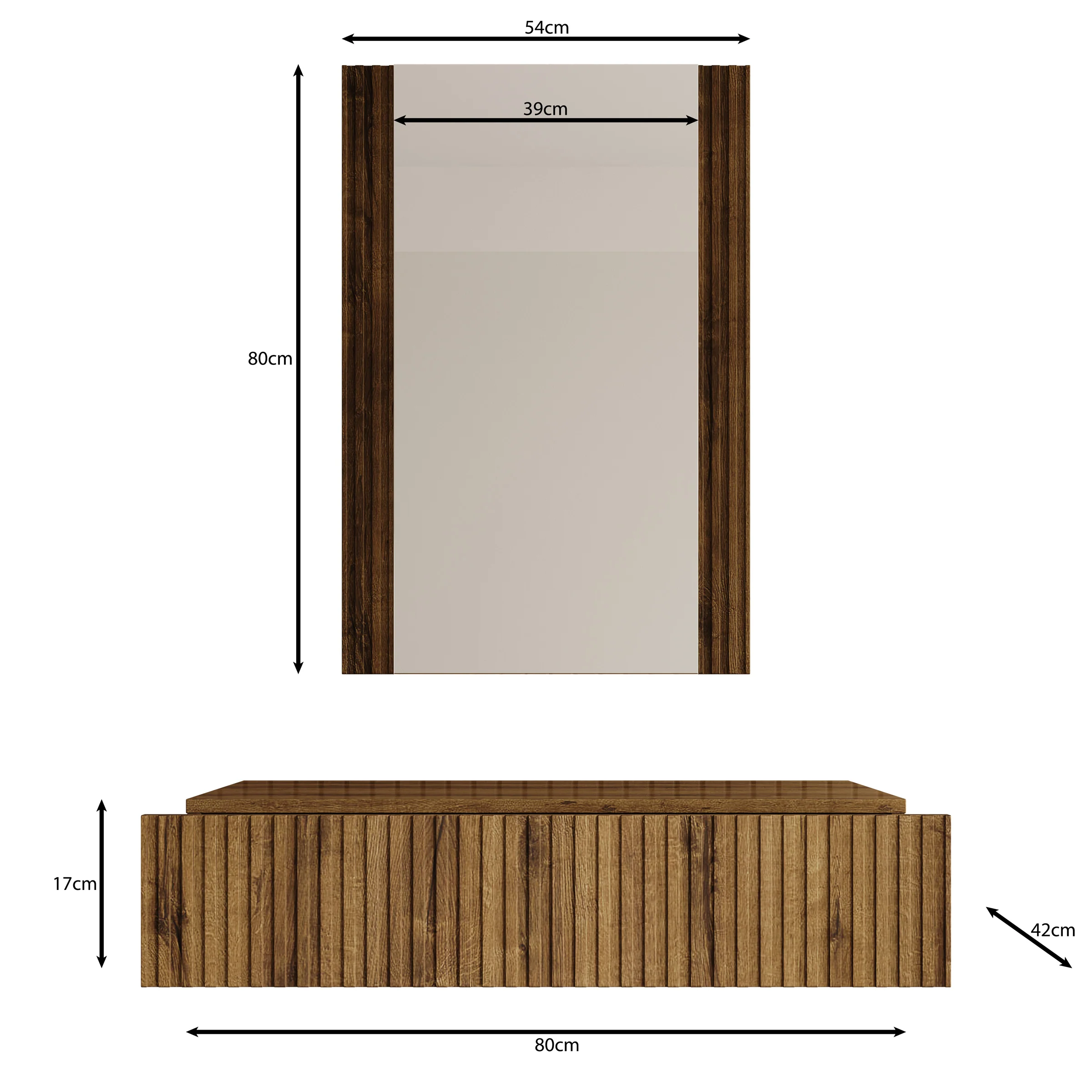 Tartagal - Kaptafel met spiegel - Donkerbruin eiken - 80x42 cm - Image 5
