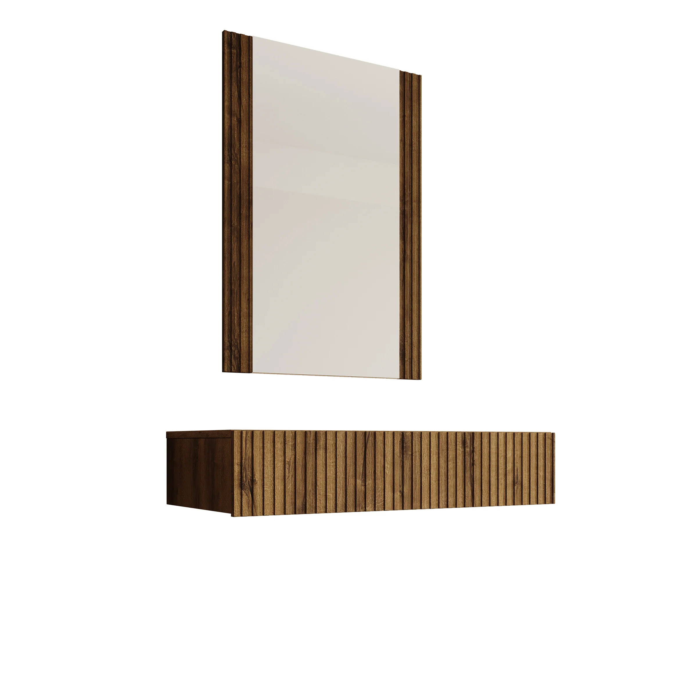 Tartagal - Kaptafel met spiegel - Donkerbruin eiken - 80x42 cm - Image 7