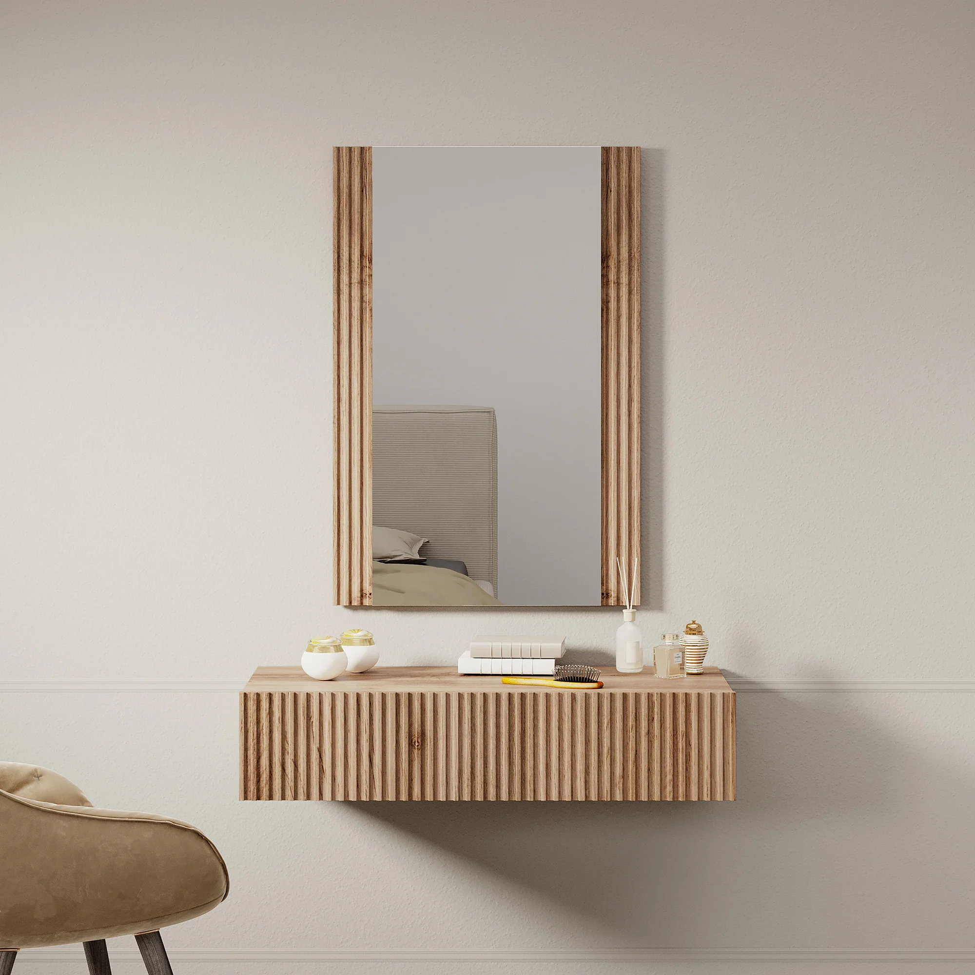 Vintar  - Kaptafel met spiegel - Eiken - 80x42 cm - Image 3
