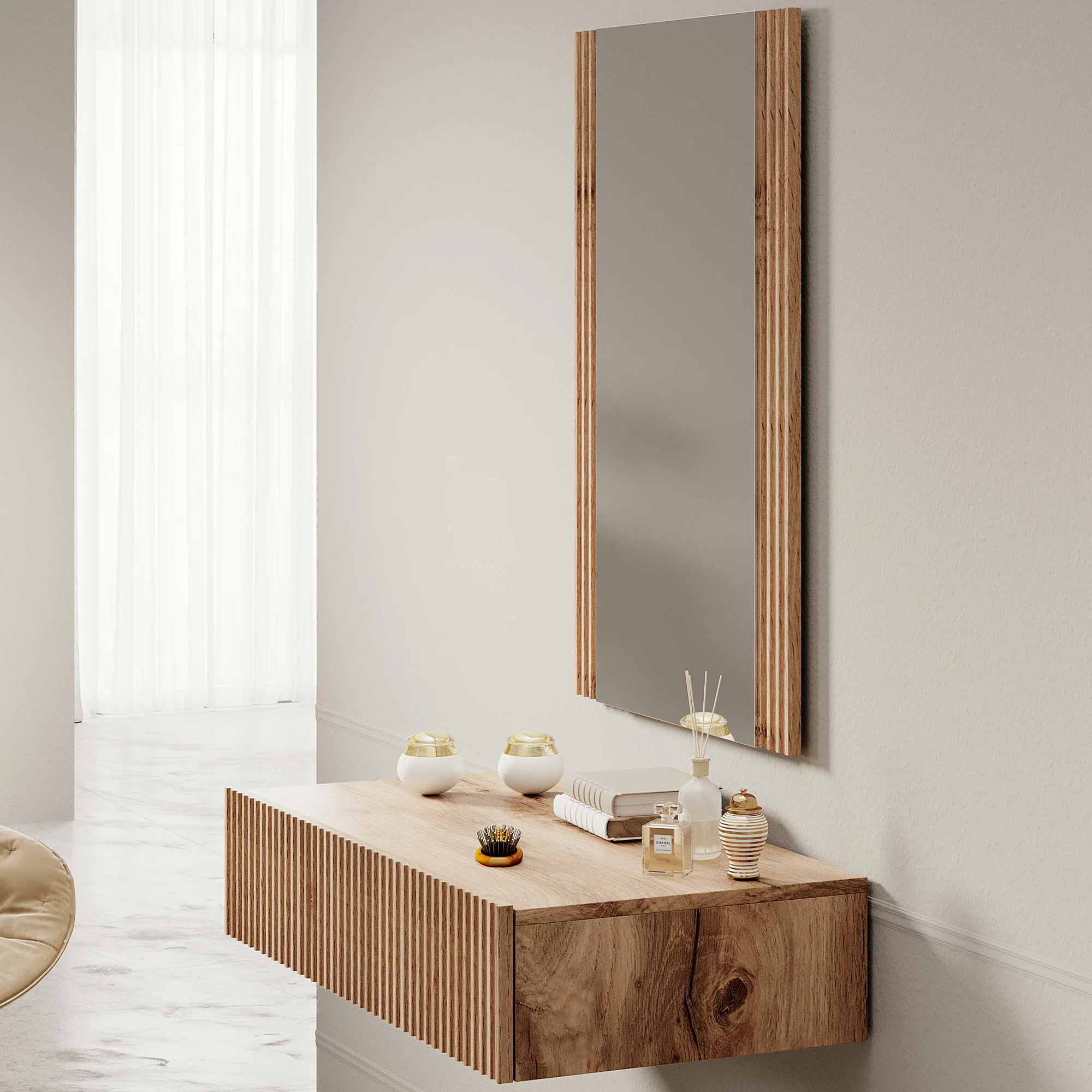 Vintar  - Kaptafel met spiegel - Eiken - 80x42 cm - Image 5