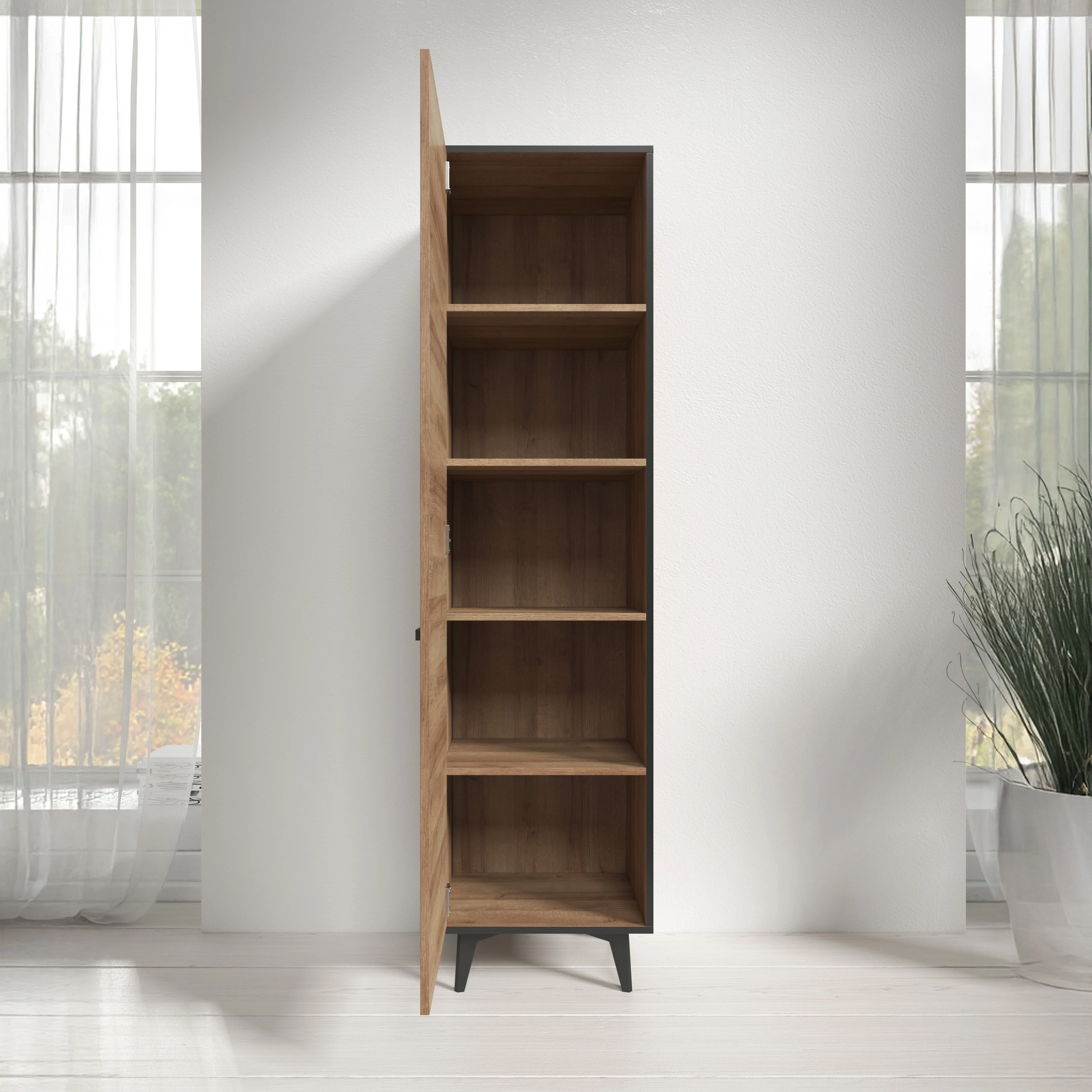 Frey - Vitrinekast - Licht eiken - Zwart - 47x40x185 cm - Image 2