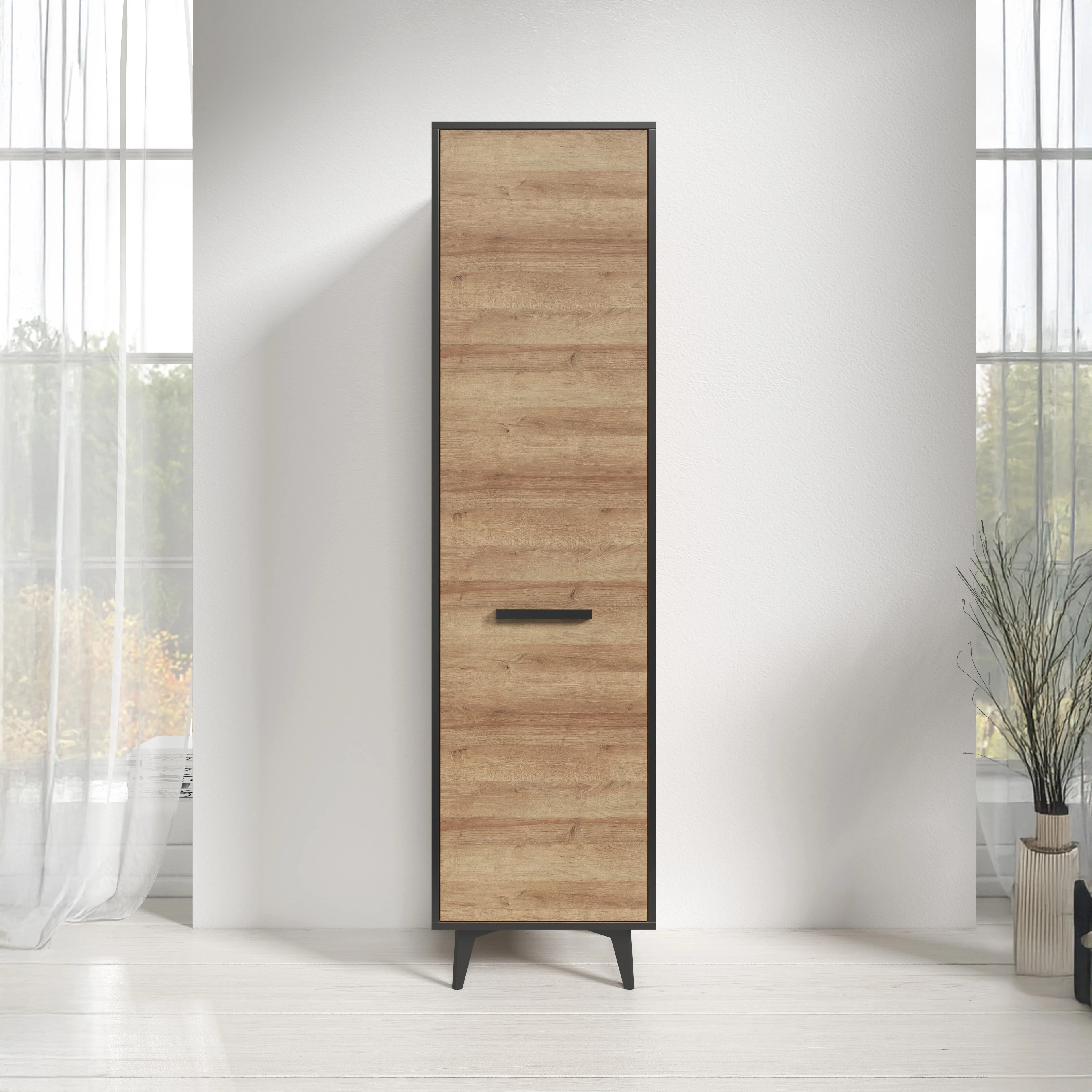 Frey - Vitrinekast - Licht eiken - Zwart - 47x40x185 cm - Image 3