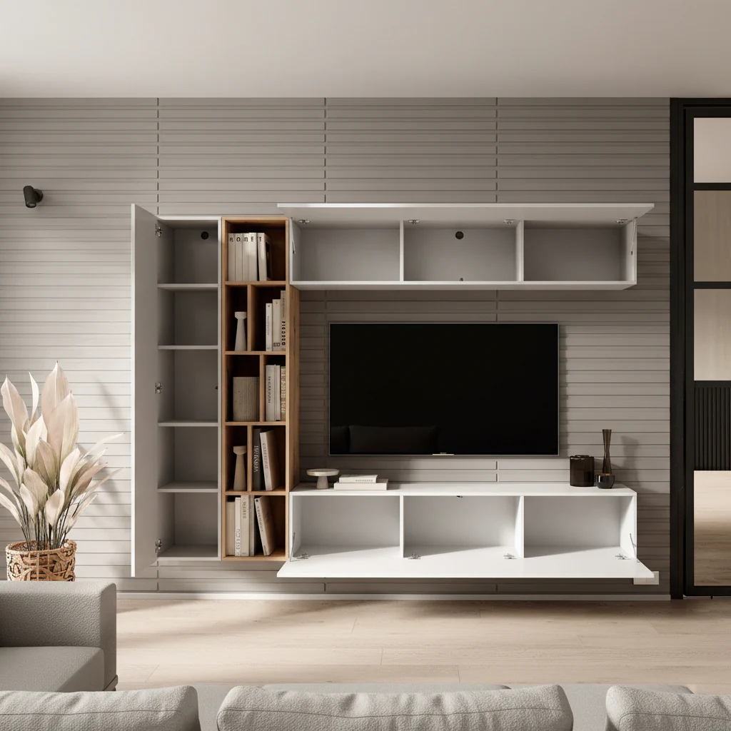 Kastila - Wandmeubel - Wit/eiken - 224x33x160 cm - Image 2