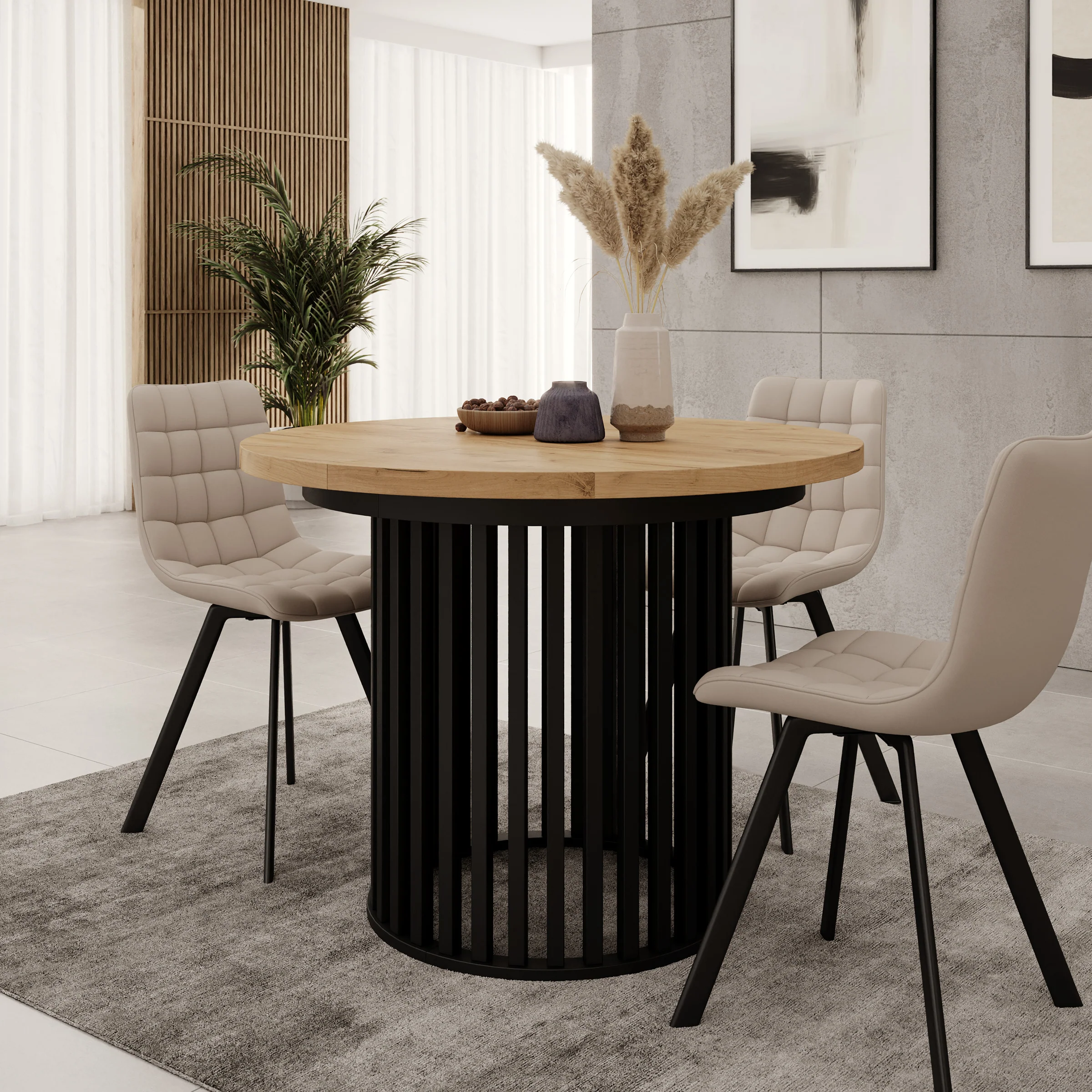 Kaya - Eetkamertafel - Eikenpatroon/Zwart - Uitschuifbaar - 100/150/200x76 cm