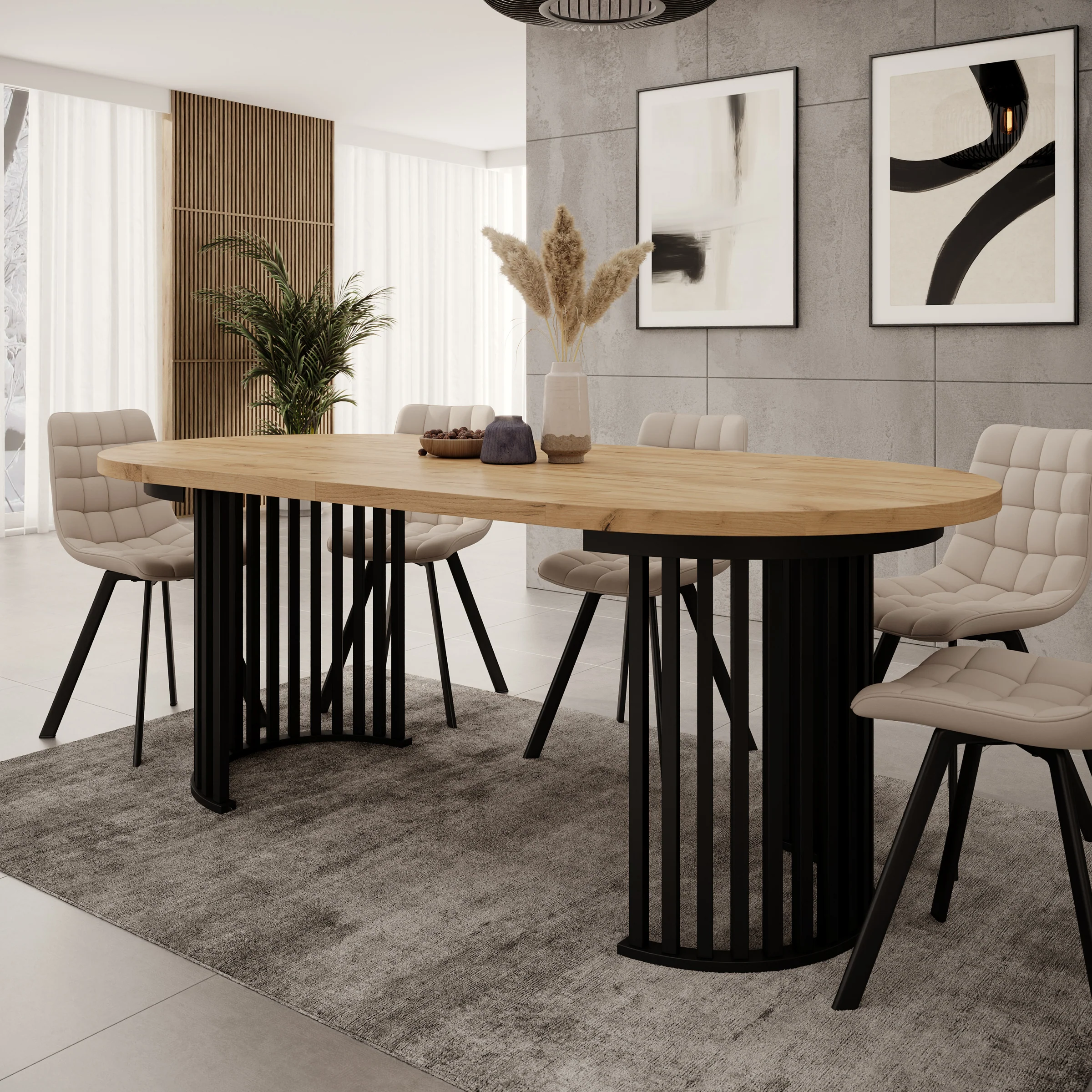 Kaya - Eetkamertafel - Eikenpatroon/Zwart - Uitschuifbaar - 100/150/200x76 cm - Image 2