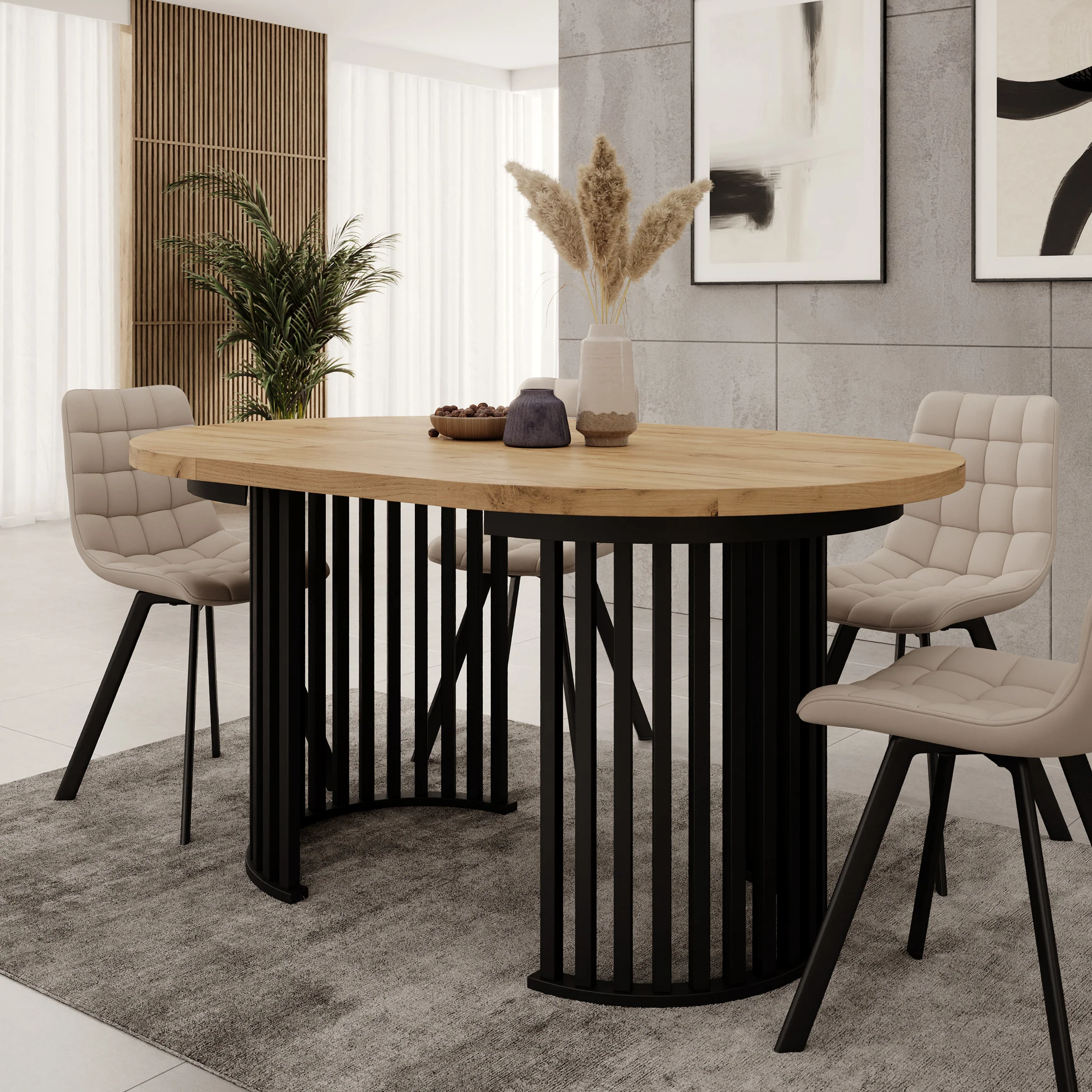 Kaya - Eetkamertafel - Eikenpatroon/Zwart - Uitschuifbaar - 100/150/200x76 cm - Image 6