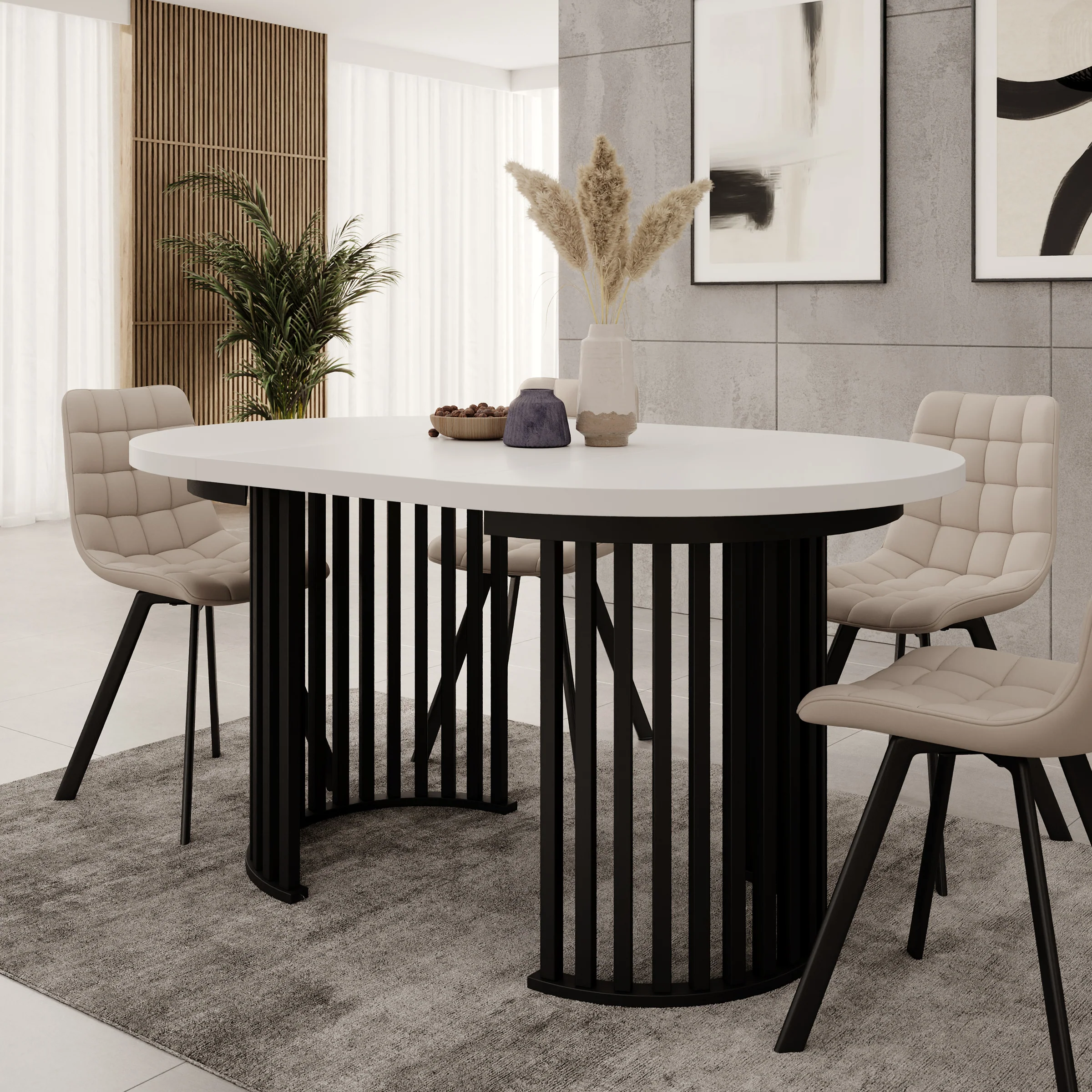 Kaya - Eetkamertafel - Wit/Zwart - Uitschuifbaar - 100/150/200x76 cm - Image 6
