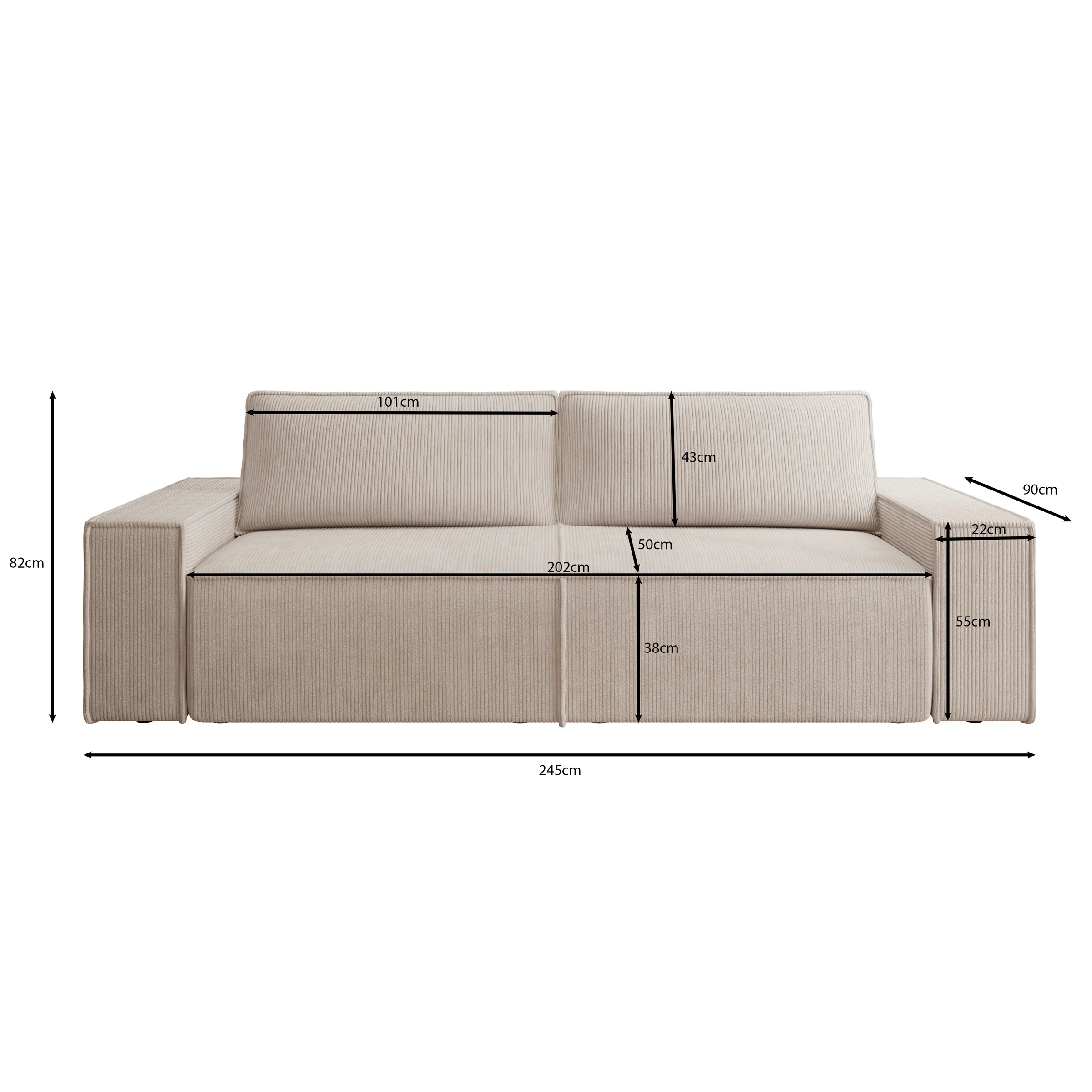Khaos - 3-zitsbank - Ribstof grijs - 245x90x82 cm - Image 4