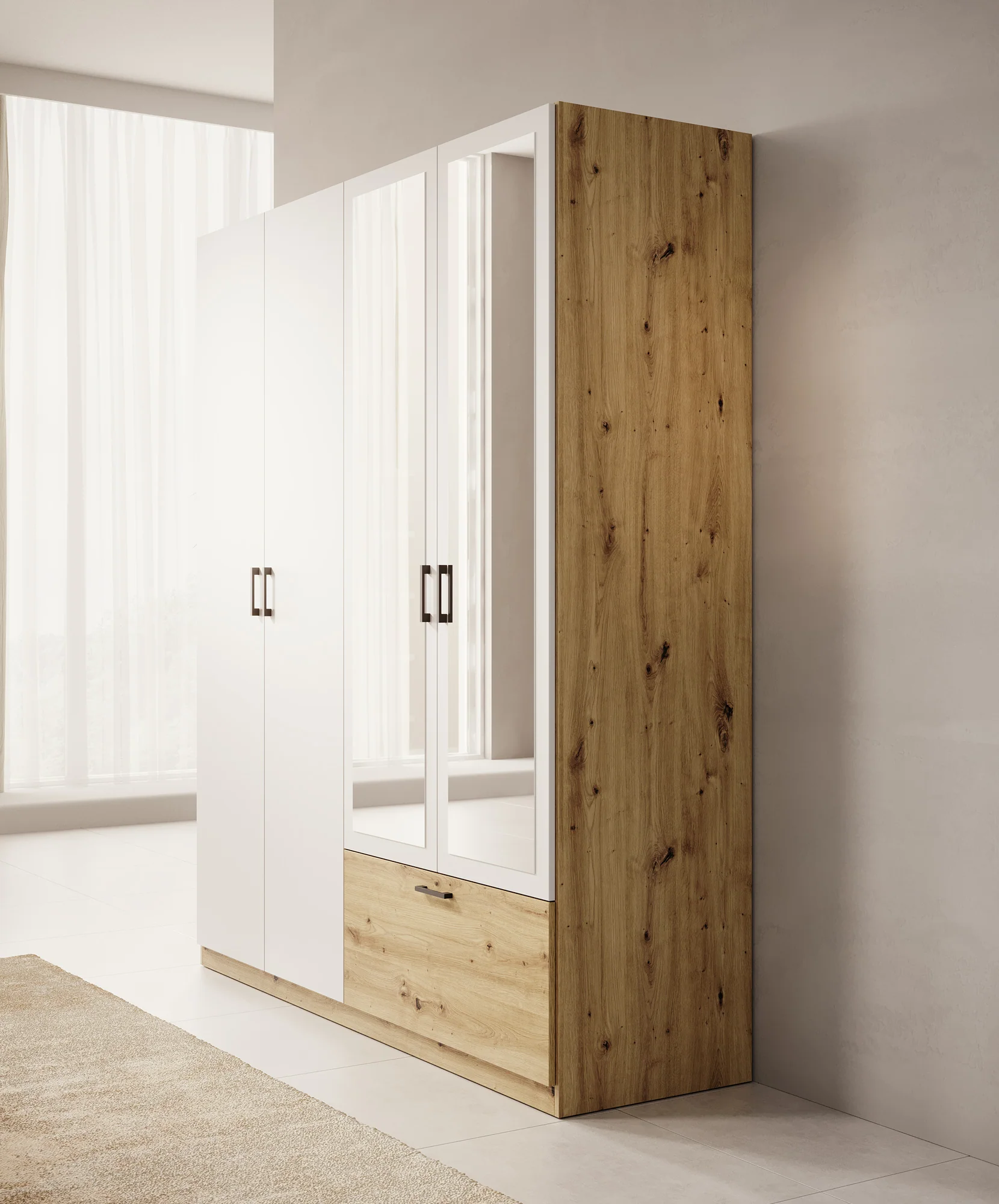 Audrey - Kledingkast 4-deurs en spiegel - Wit - 180x54x210 cm - Image 4