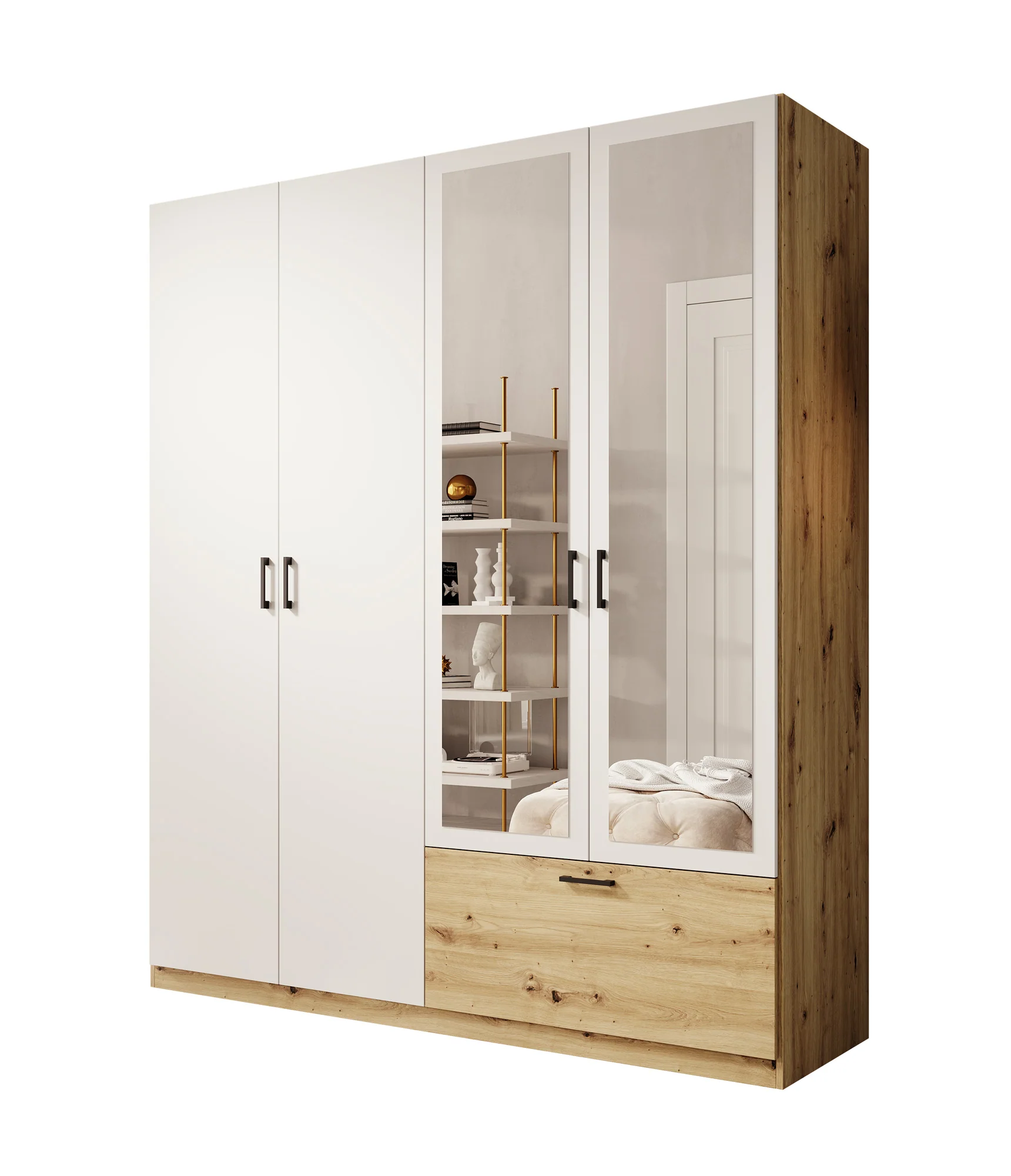 Audrey - Kledingkast 4-deurs en spiegel - Wit - 180x54x210 cm - Image 7