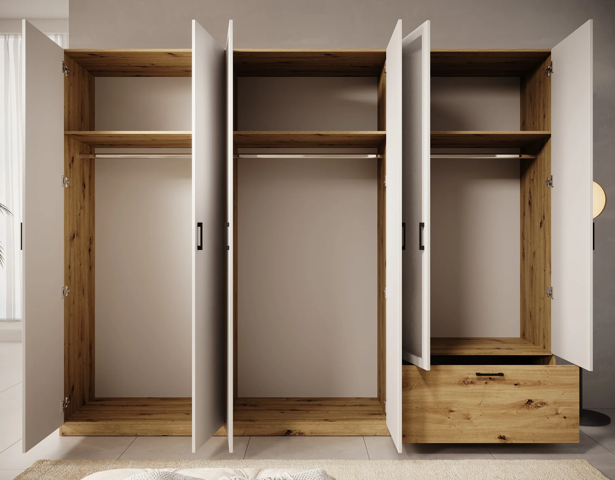 Audrey - Kledingkast 6-deurs en spiegel - Wit - 270x54x210 cm - Image 3