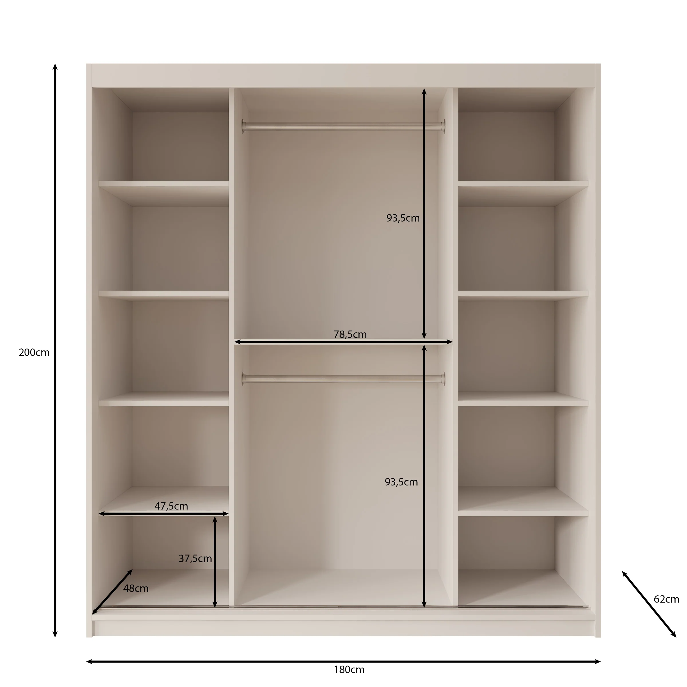 Azai - Kledingkast met schuifdeuren - Beige - 180x62x200 cm - Image 5