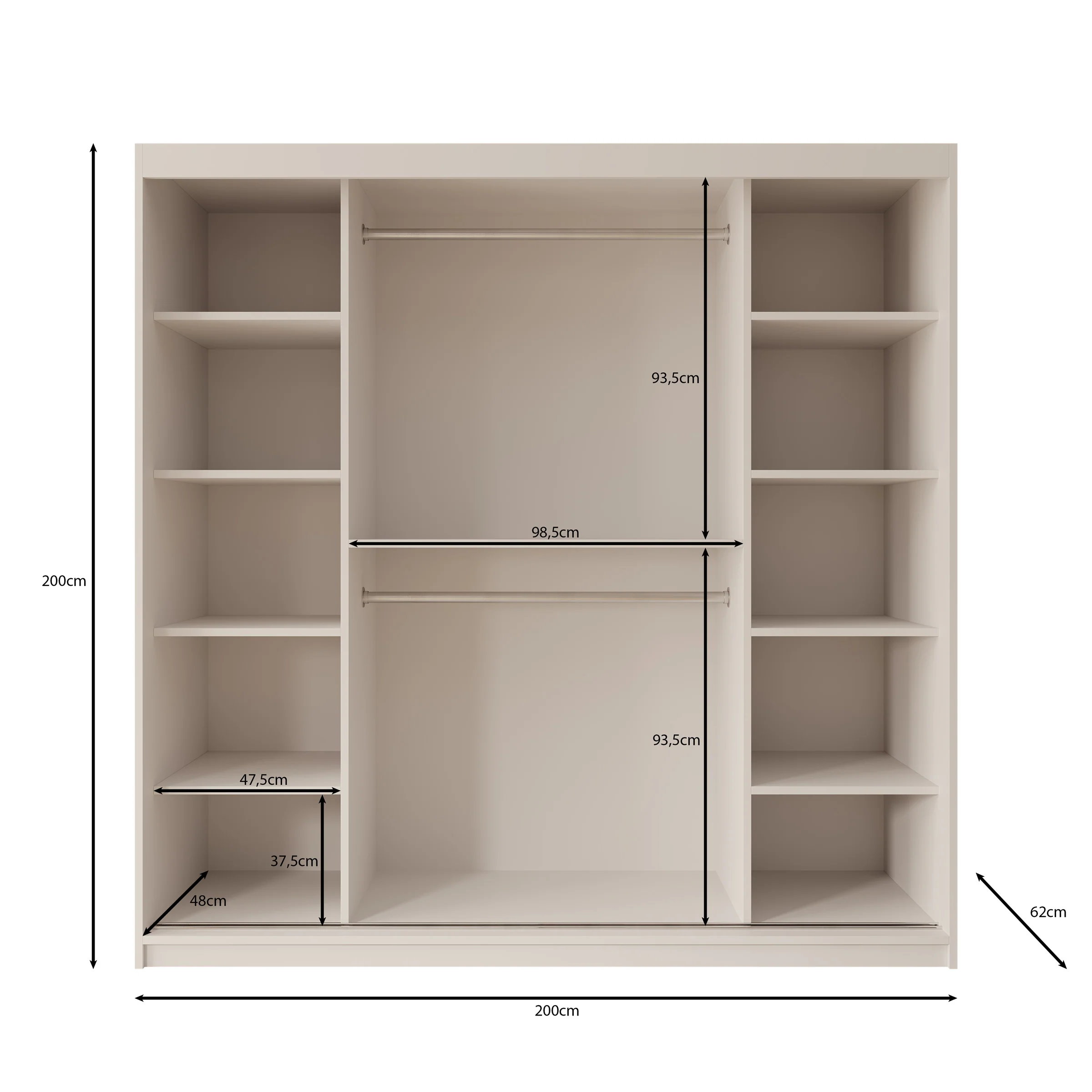 Azai - Kledingkast met schuifdeuren - Beige - 200x62x200 cm - Image 5