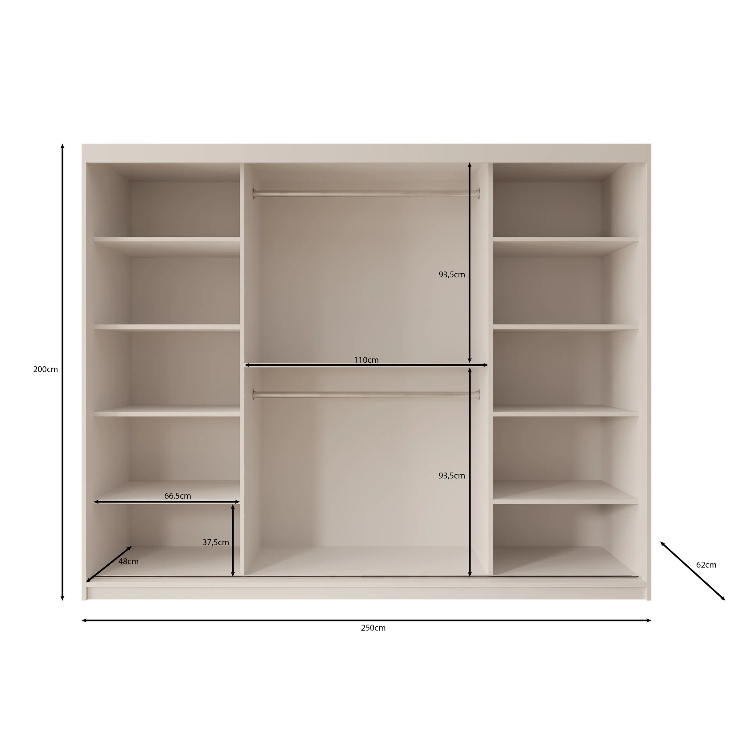 Azai - Kledingkast met schuifdeuren - Beige - 250x62x200 cm - Image 5