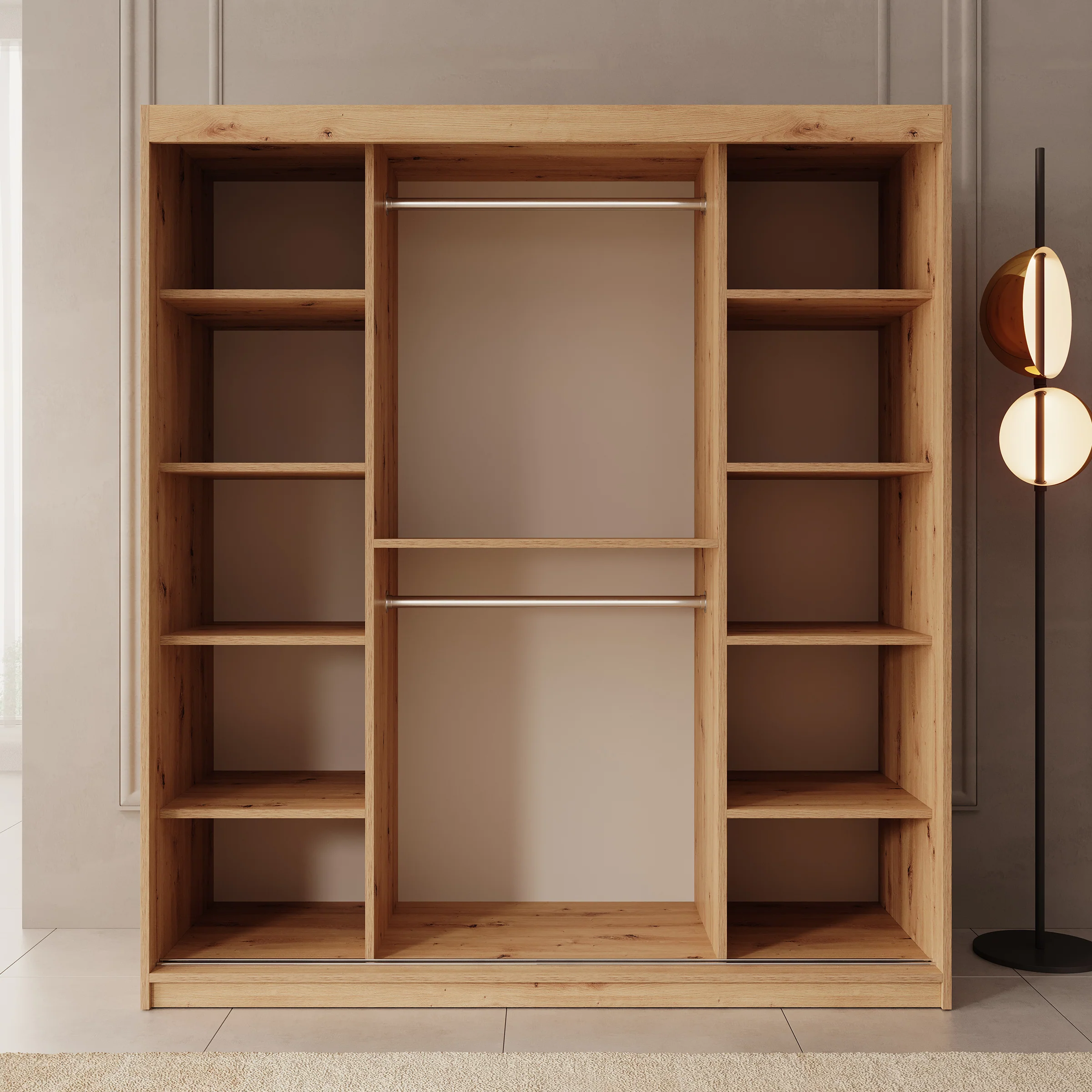 Azai - Kledingkast met schuifdeuren - Eiken - 180x62x200 cm - Image 2