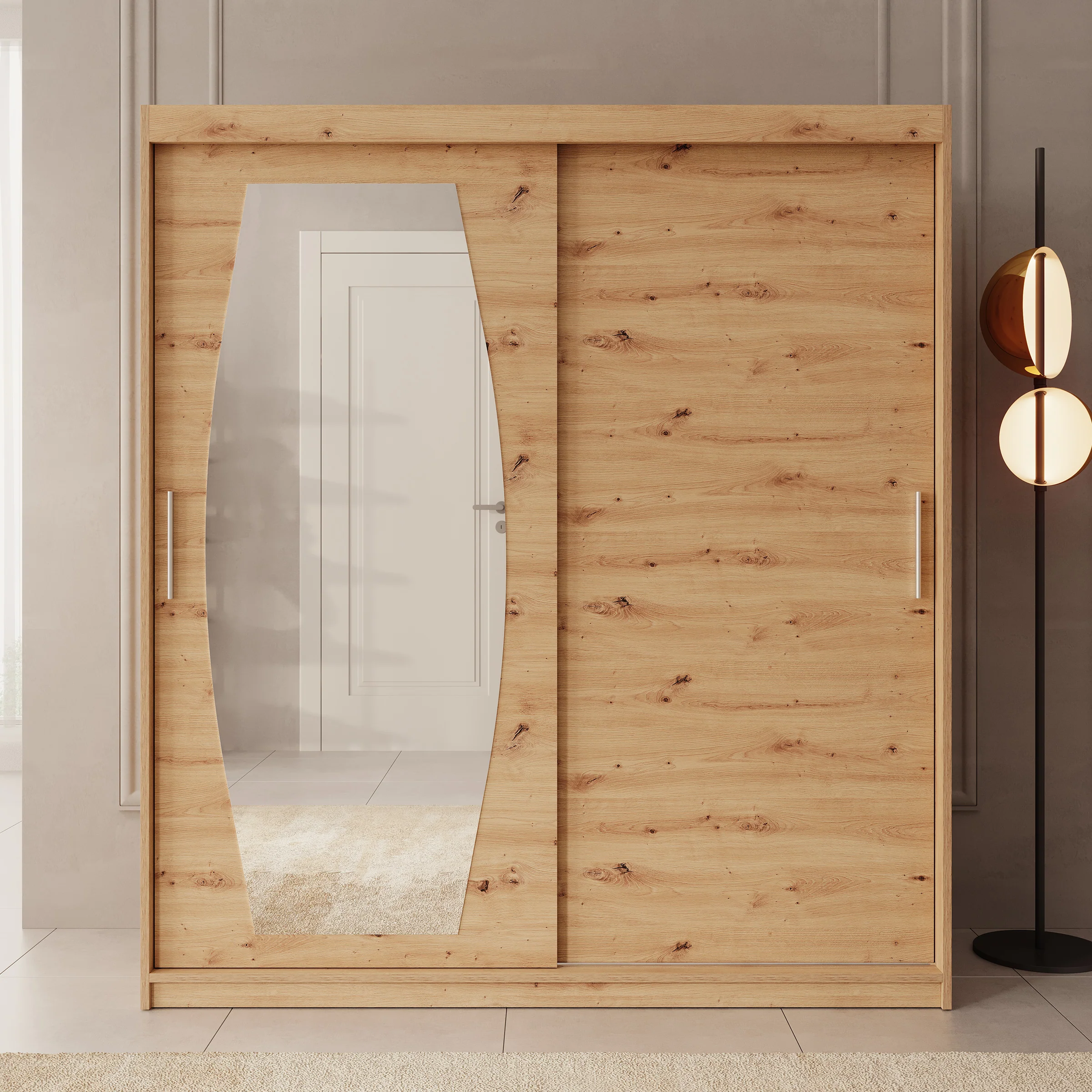 Azai - Kledingkast met schuifdeuren - Eiken - 180x62x200 cm - Image 3