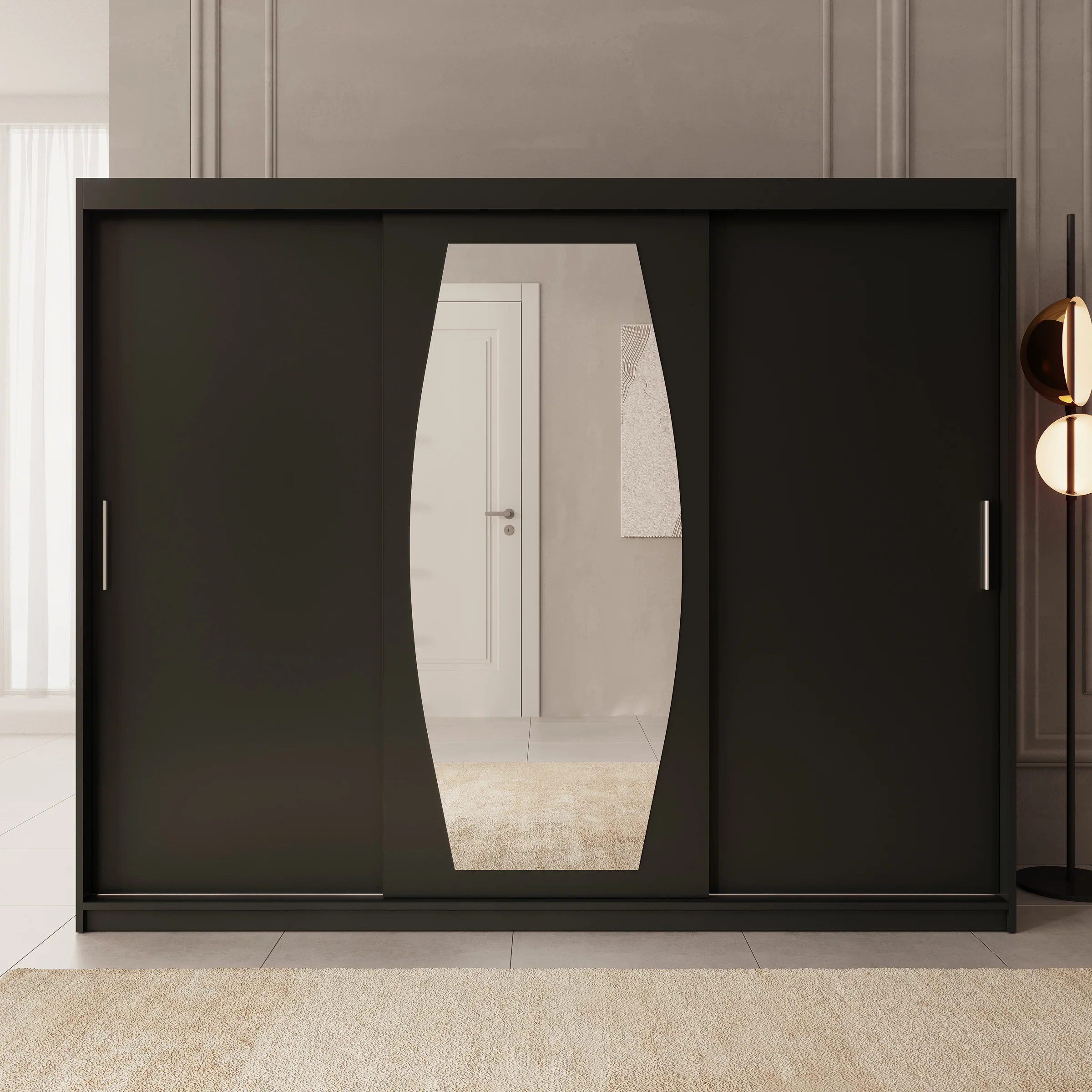 Azai - Kledingkast met schuifdeuren - Zwart - 250x62x200 cm - Image 3