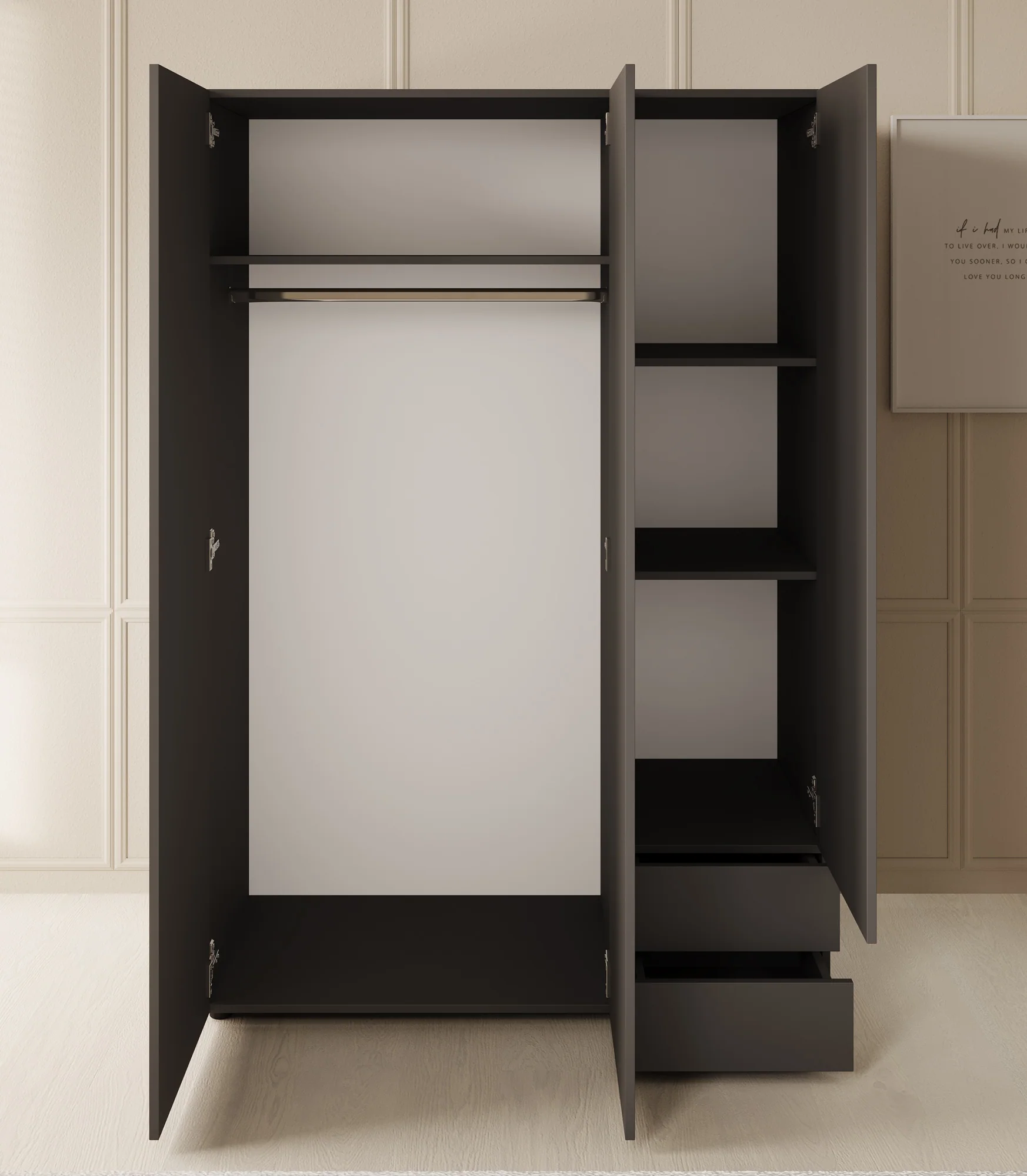 Bellini - Kledingkast 3-deurs - Antraciet - 120x51x177 cm - Image 3