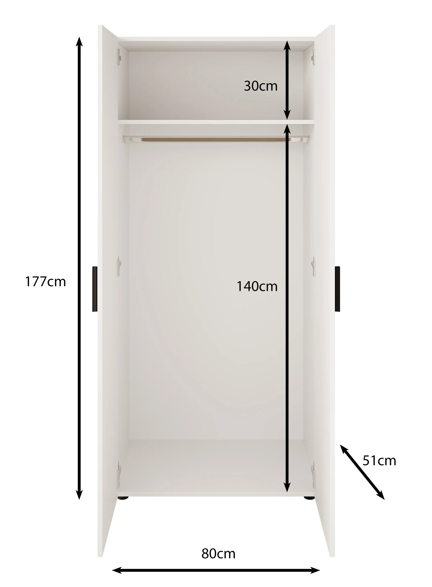Bellini - Kledingkast 2-deurs - Wit - 80x51x177 cm - Image 5