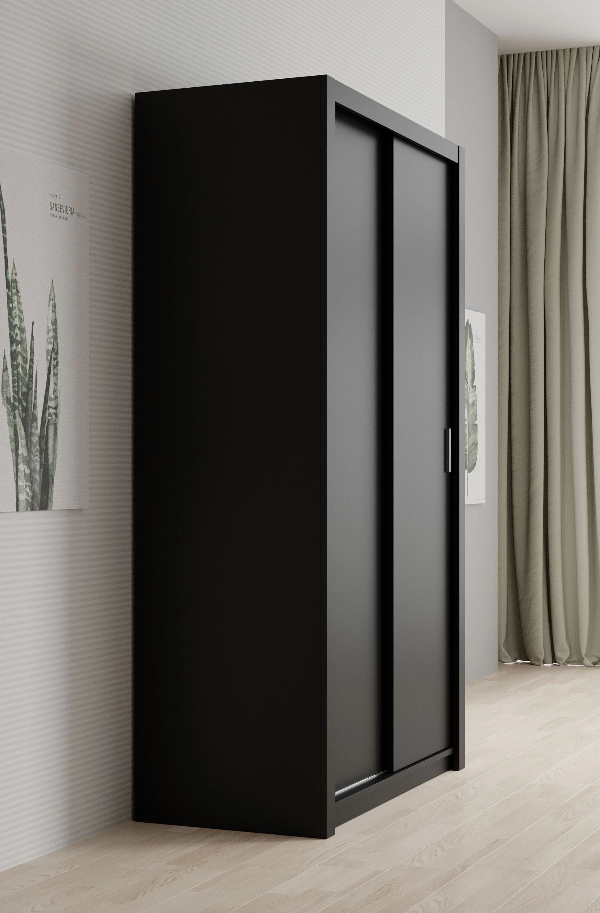 Blake - Kledingkast met schuifdeuren - Zwart - 120x62x215 cm - Image 4