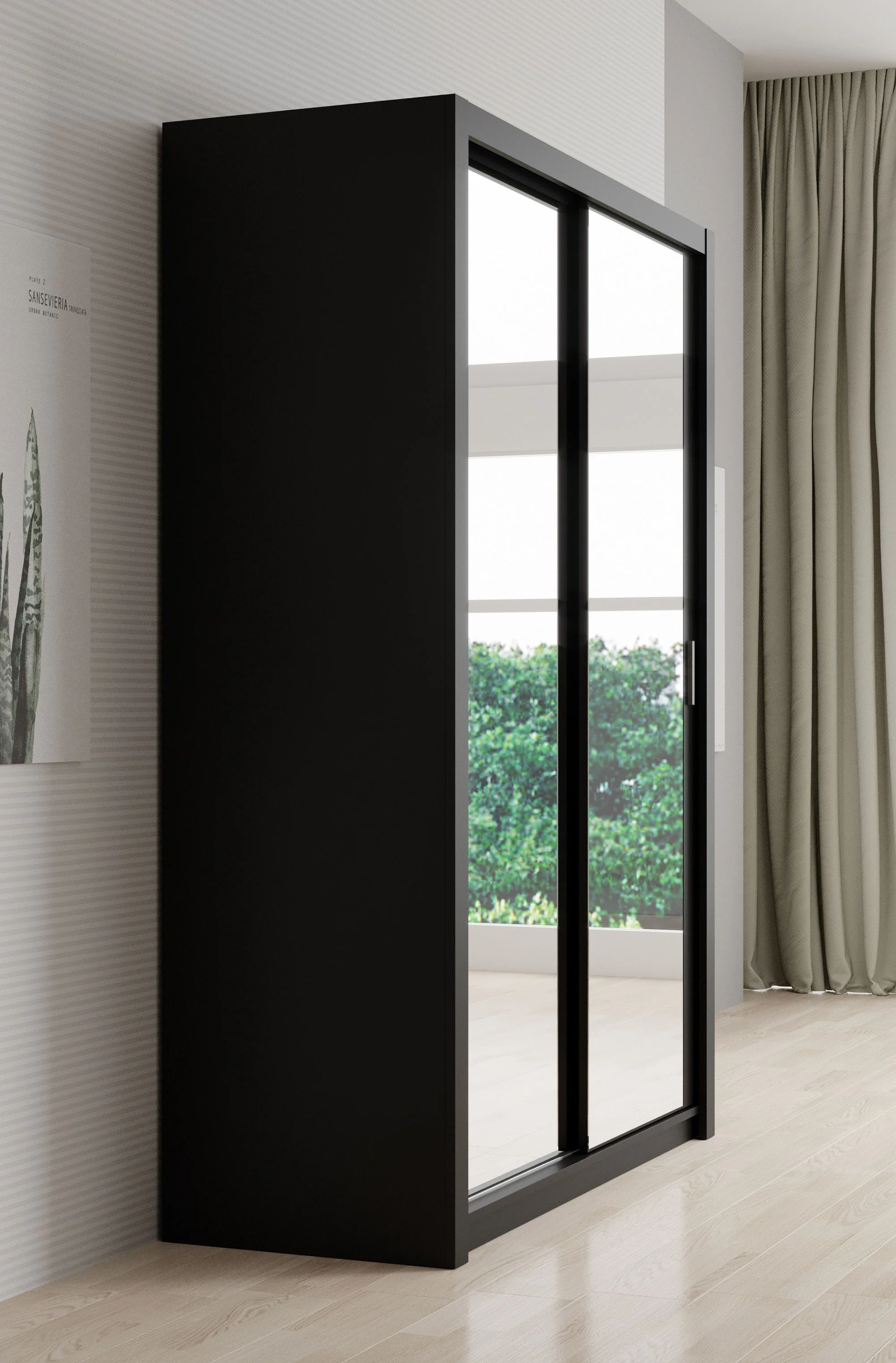 Blake - Kledingkast met spiegel - Zwart - 150x62x215 cm - Image 4