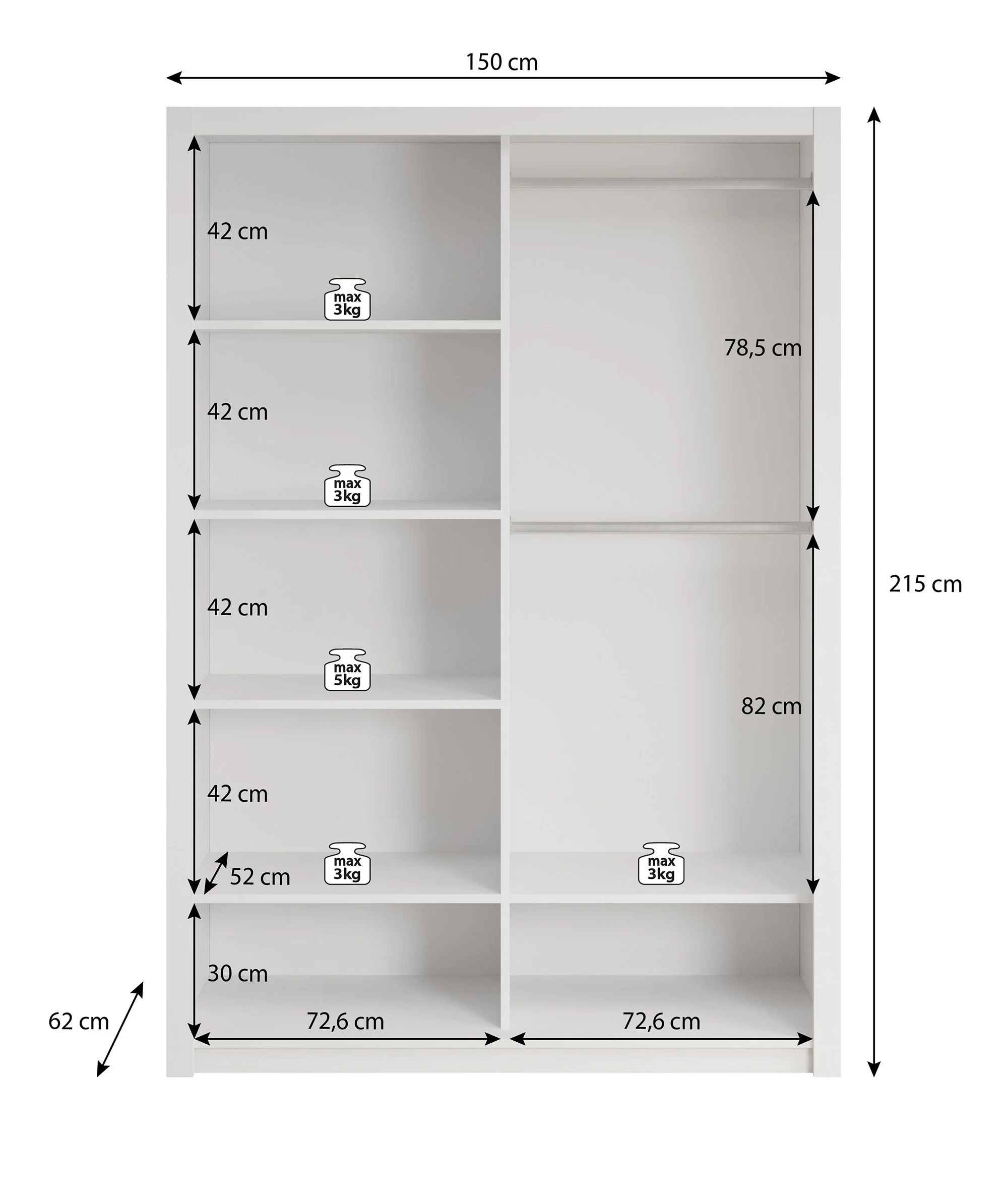 Blake - Kledingkast met spiegel - Zwart - 150x62x215 cm - Image 5