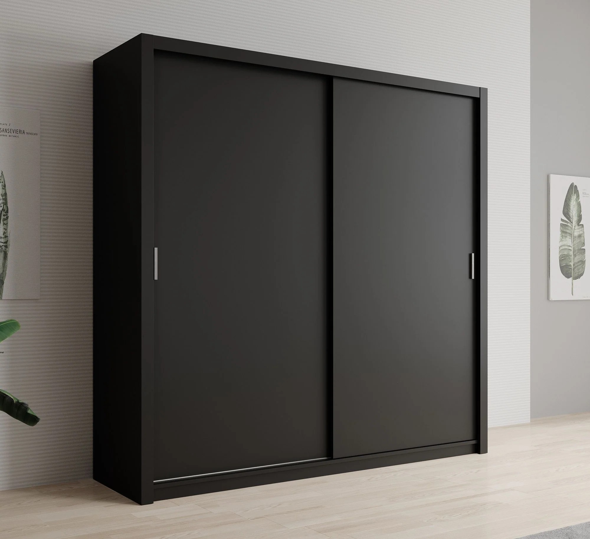 Blake - Kledingkast met schuifdeuren - Zwart - 220x62x215 cm