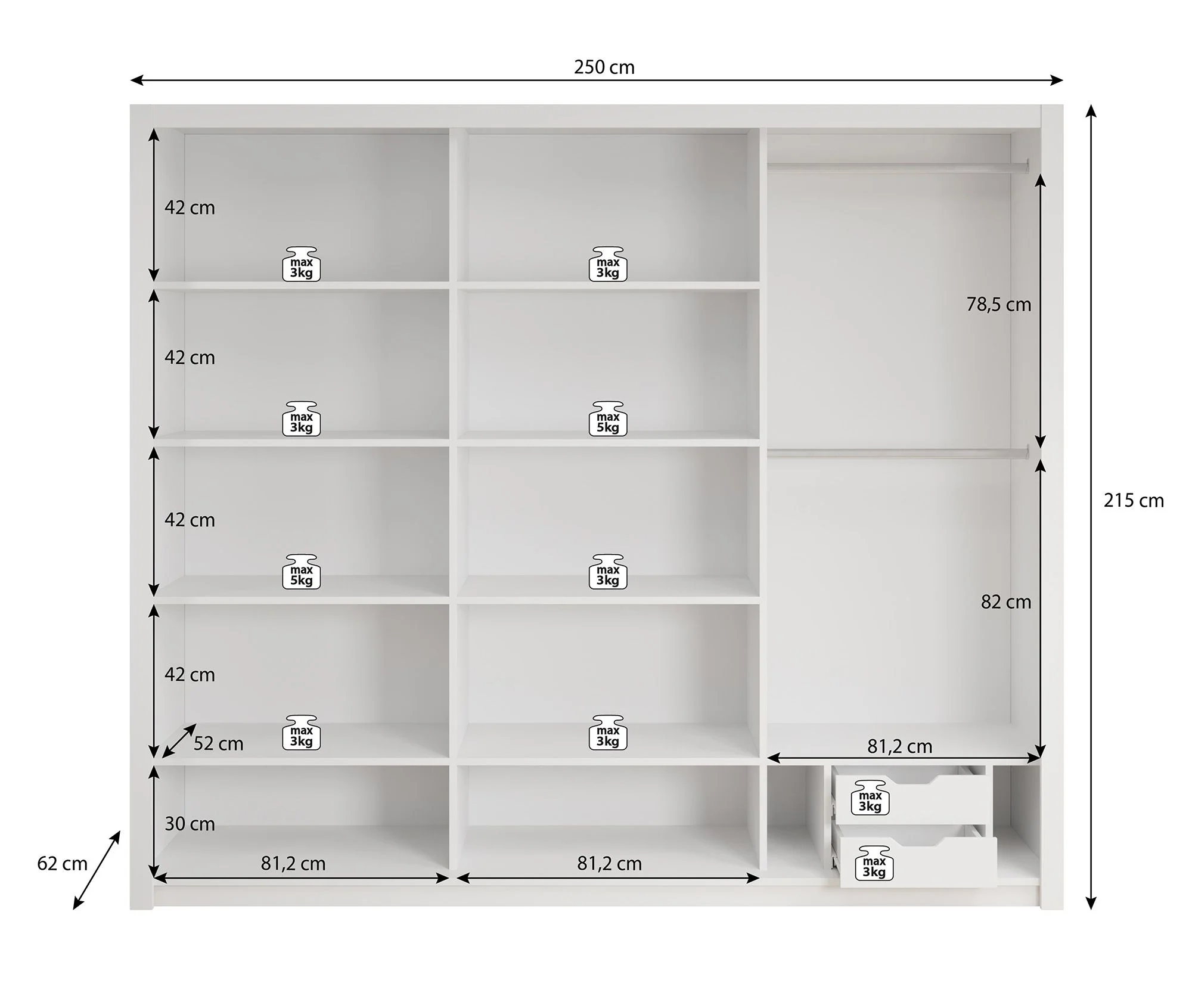 Blake - Kledingkast met schuifdeuren - Zwart - 250x62x215 cm - Image 5