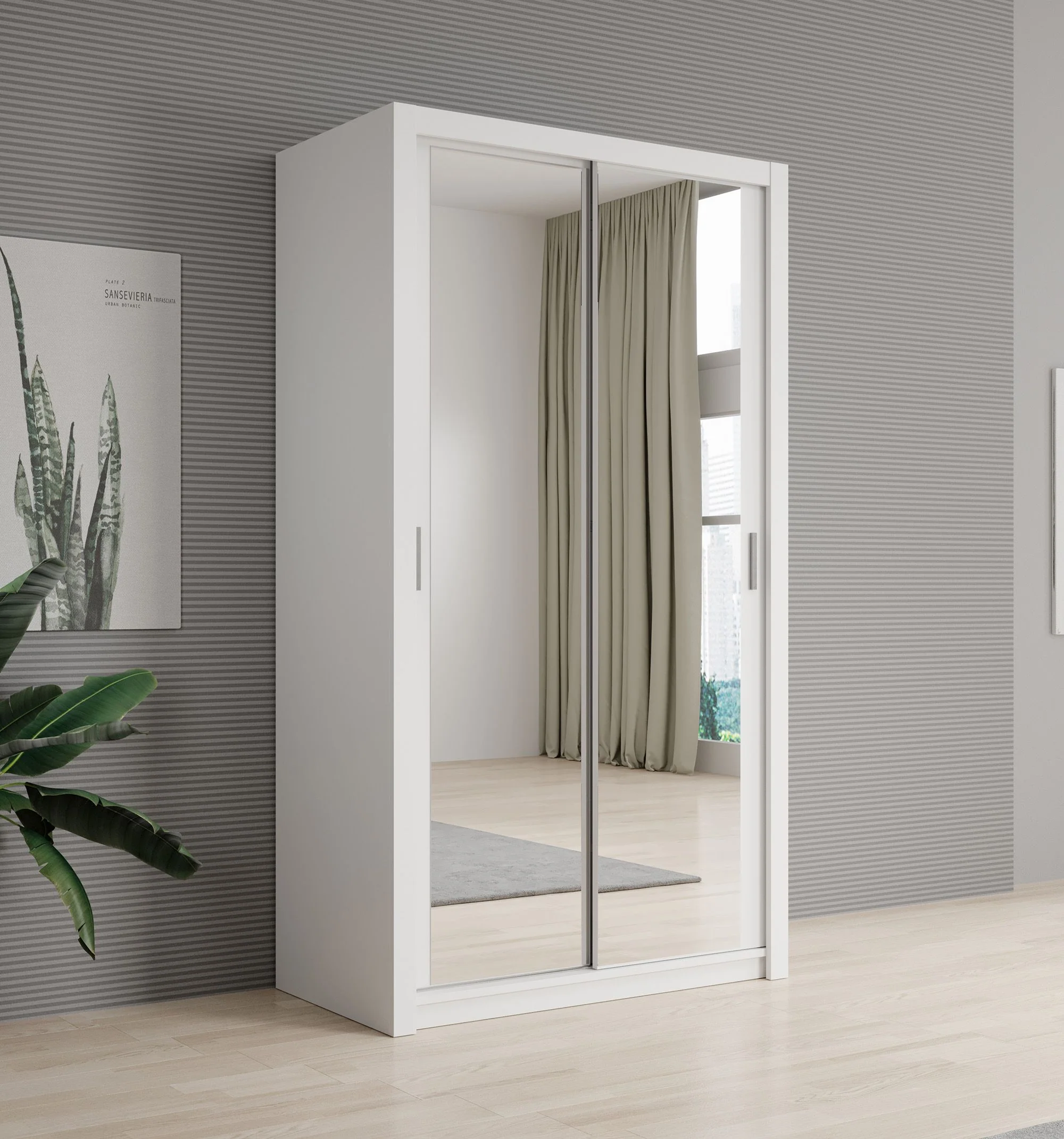 Blake - Kledingkast met spiegel - Wit - 120x62x215 cm
