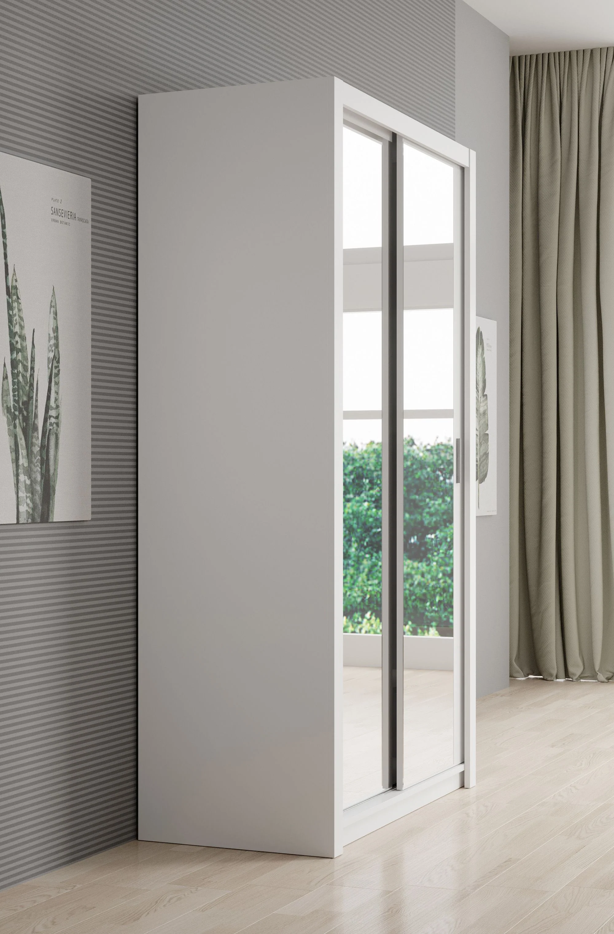 Blake - Kledingkast met spiegel - Wit - 120x62x215 cm - Image 4