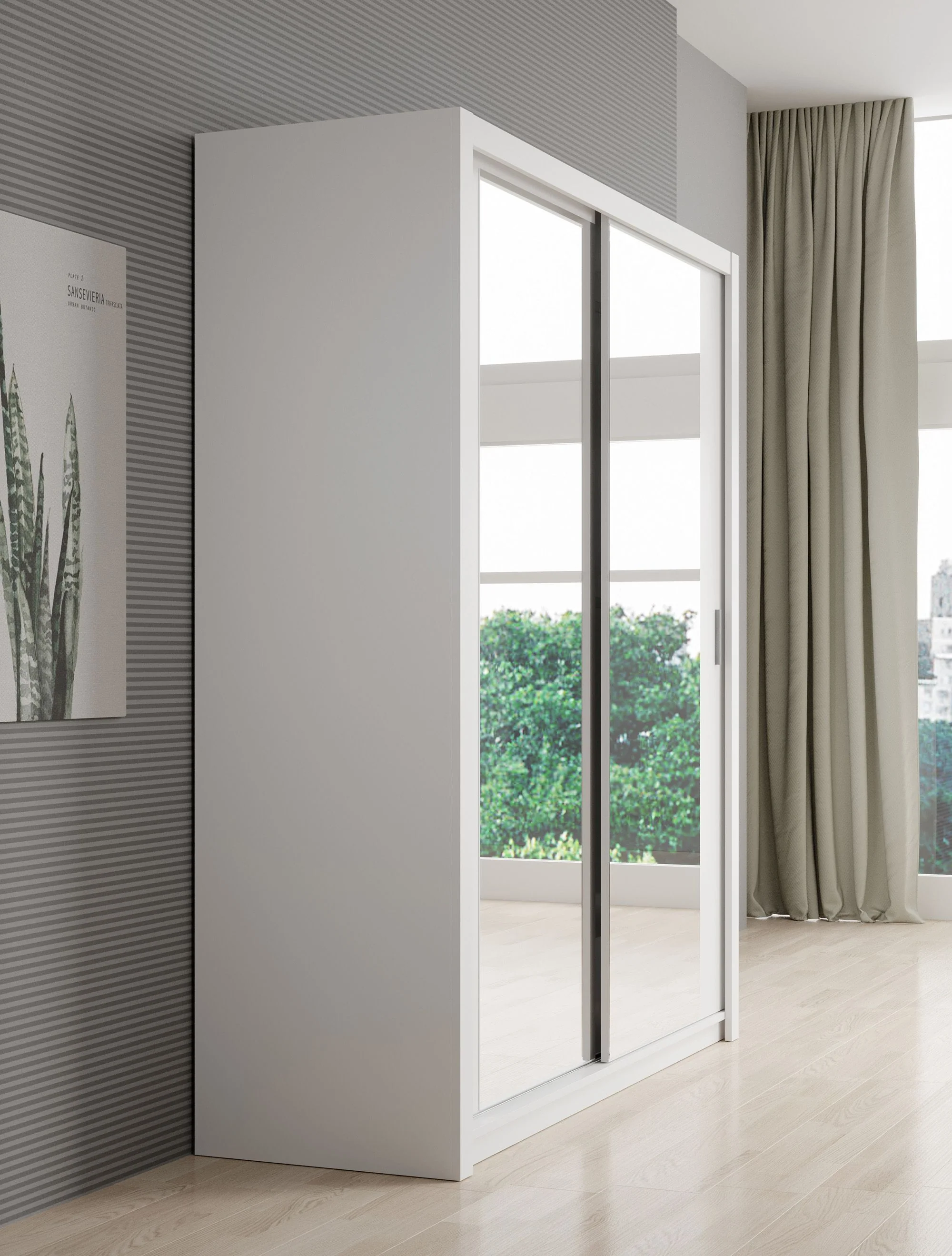 Blake - Kledingkast met spiegel - Wit - 180x62x215 cm - Image 4