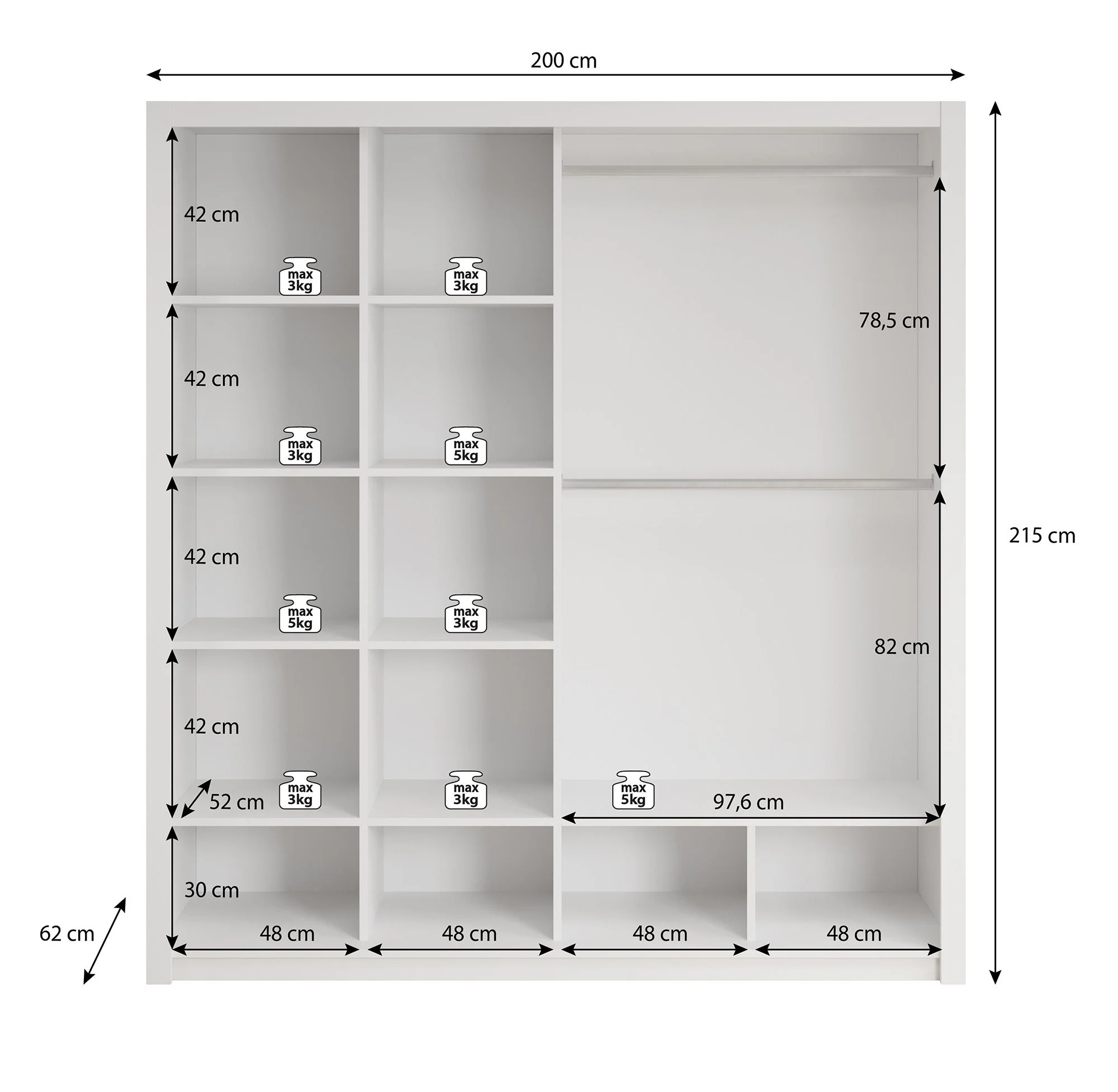 Blake - Kledingkast met schuifdeuren - Wit - 200x62x215 cm - Image 5