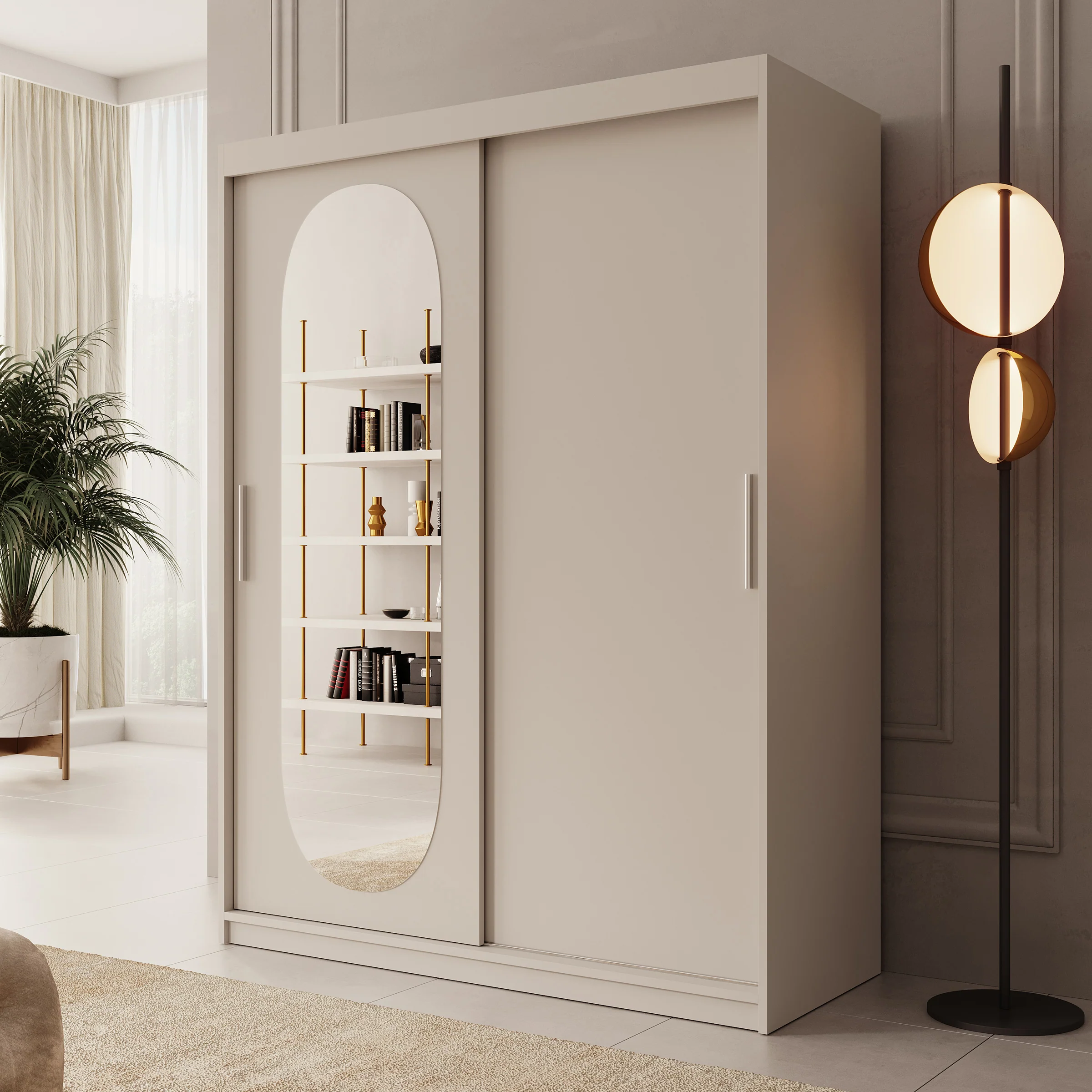Bodhi - Kledingkast met schuifdeuren - Beige - 150x62x200 cm