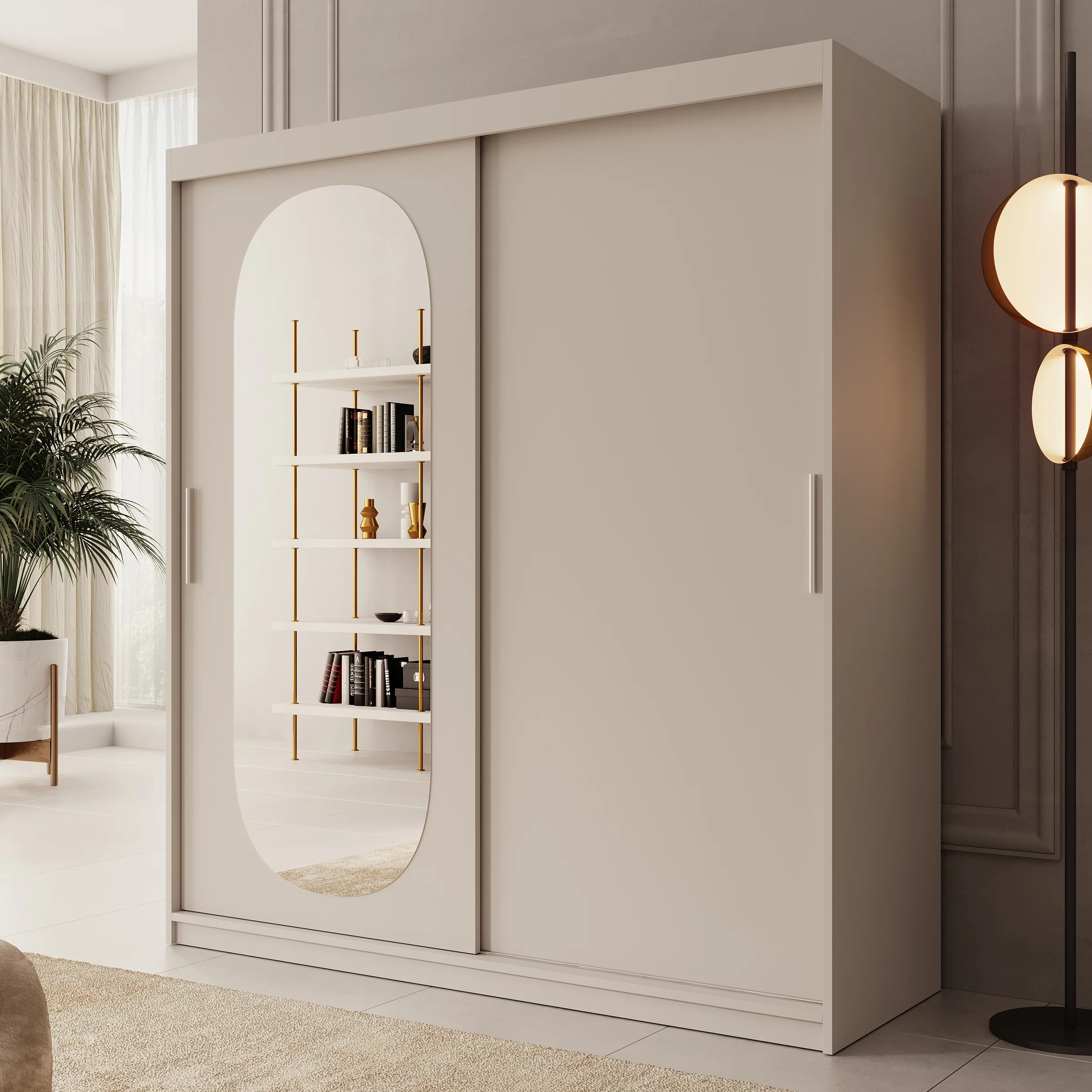 Bodhi - Kledingkast met schuifdeuren - Beige - 180x62x200 cm
