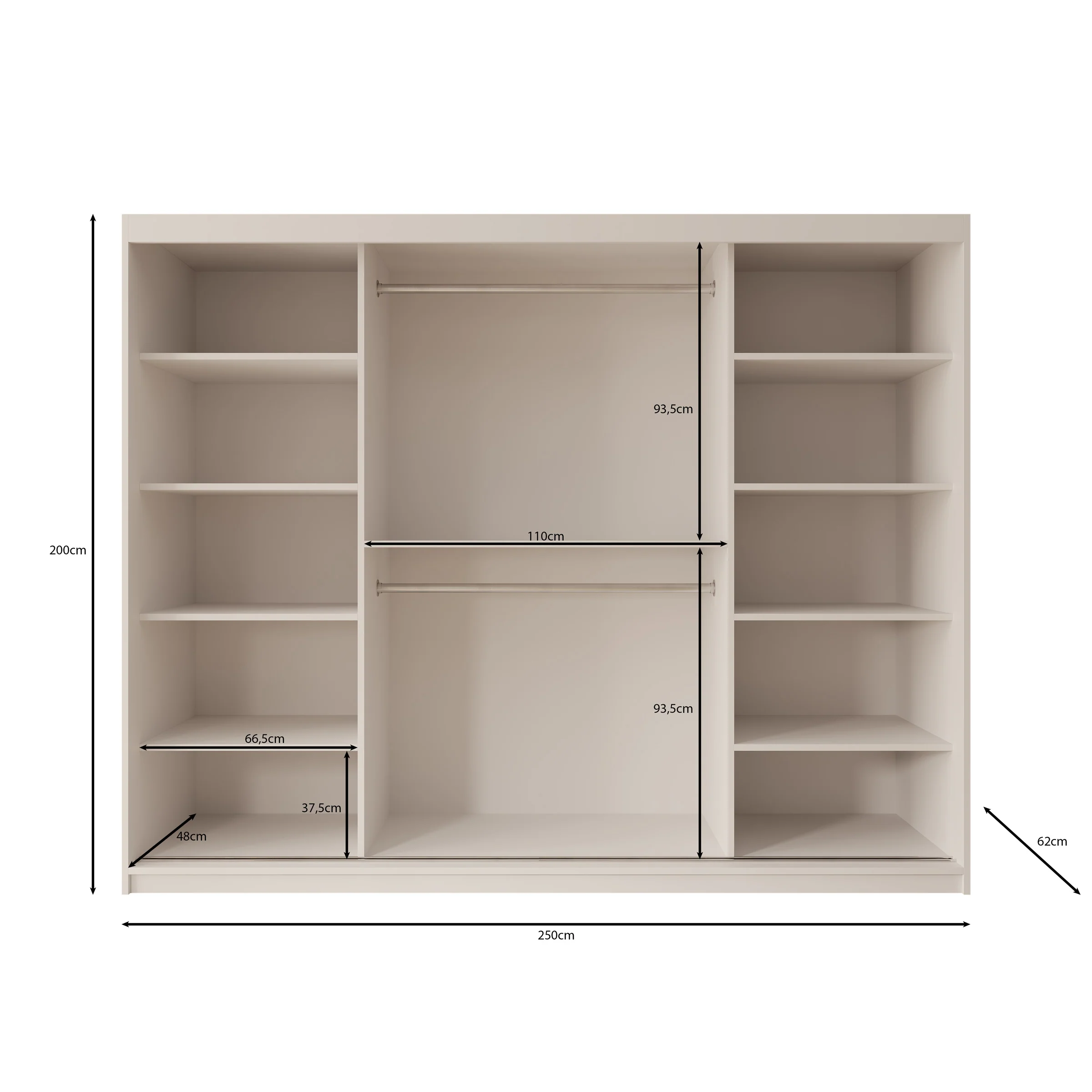 Bodhi - Kledingkast met schuifdeuren - Beige 250x62x200 cm - Image 5