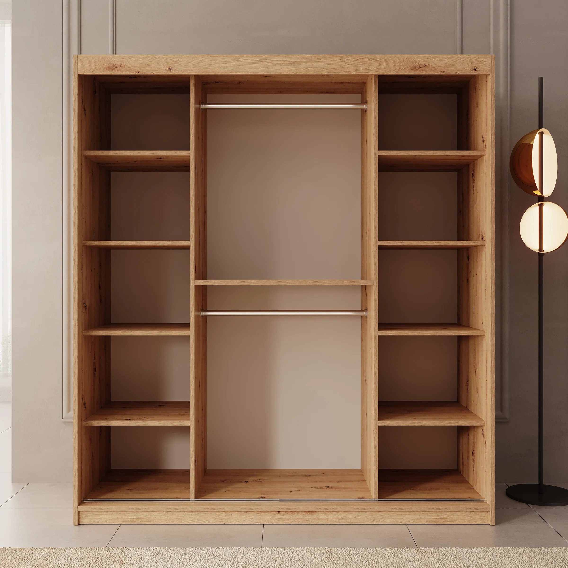 Bodhi - Kledingkast met schuifdeuren - Eiken - 180x62x200 cm - Image 2
