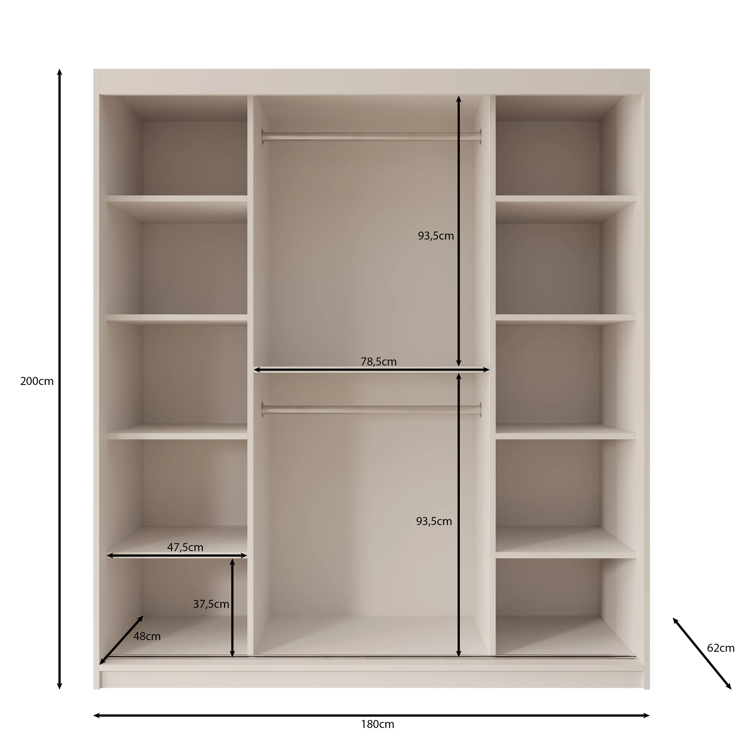 Bodhi - Kledingkast met schuifdeuren - Eiken - 180x62x200 cm - Image 5