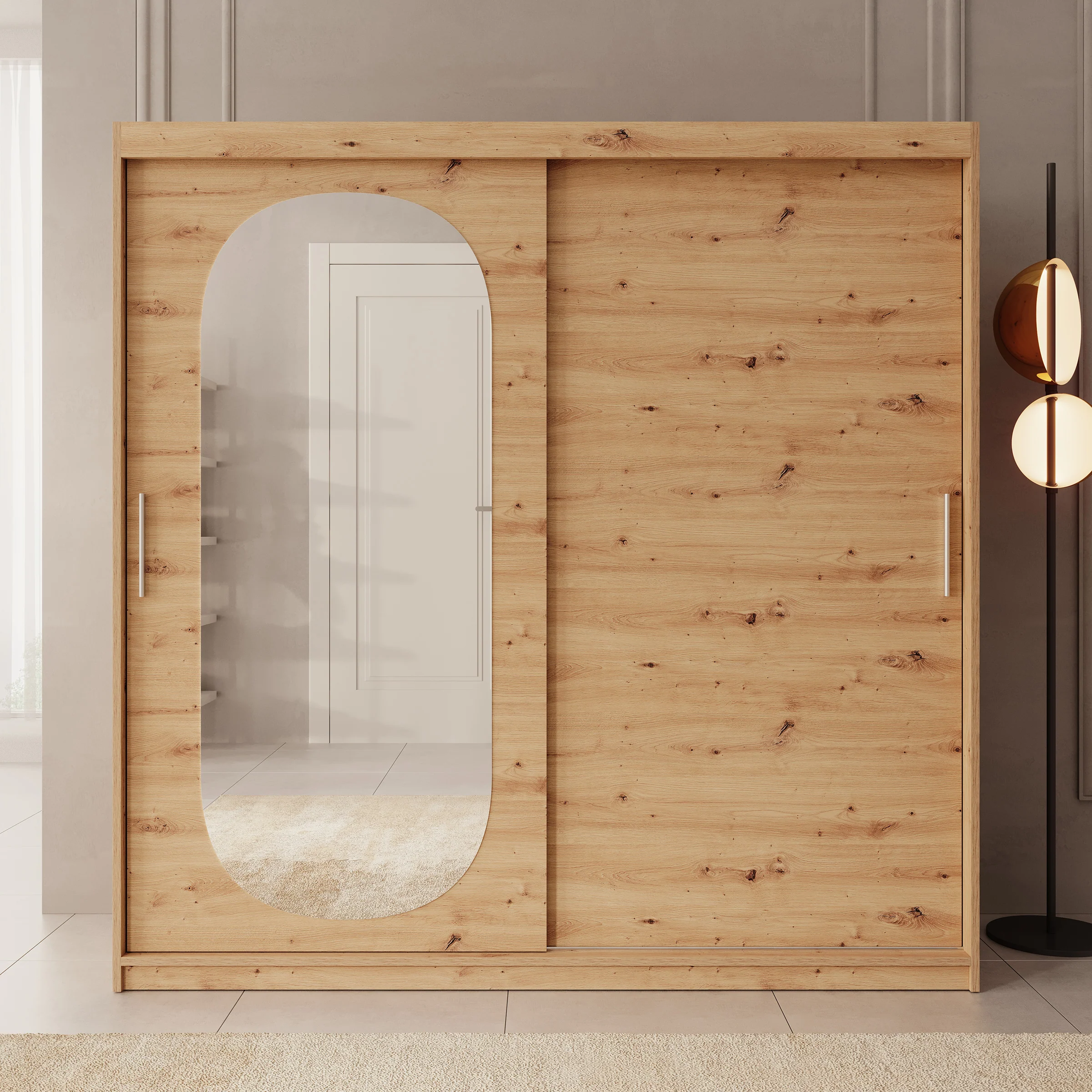 Bodhi - Kledingkast met schuifdeuren - Eiken - 200x62x200 cm - Image 3