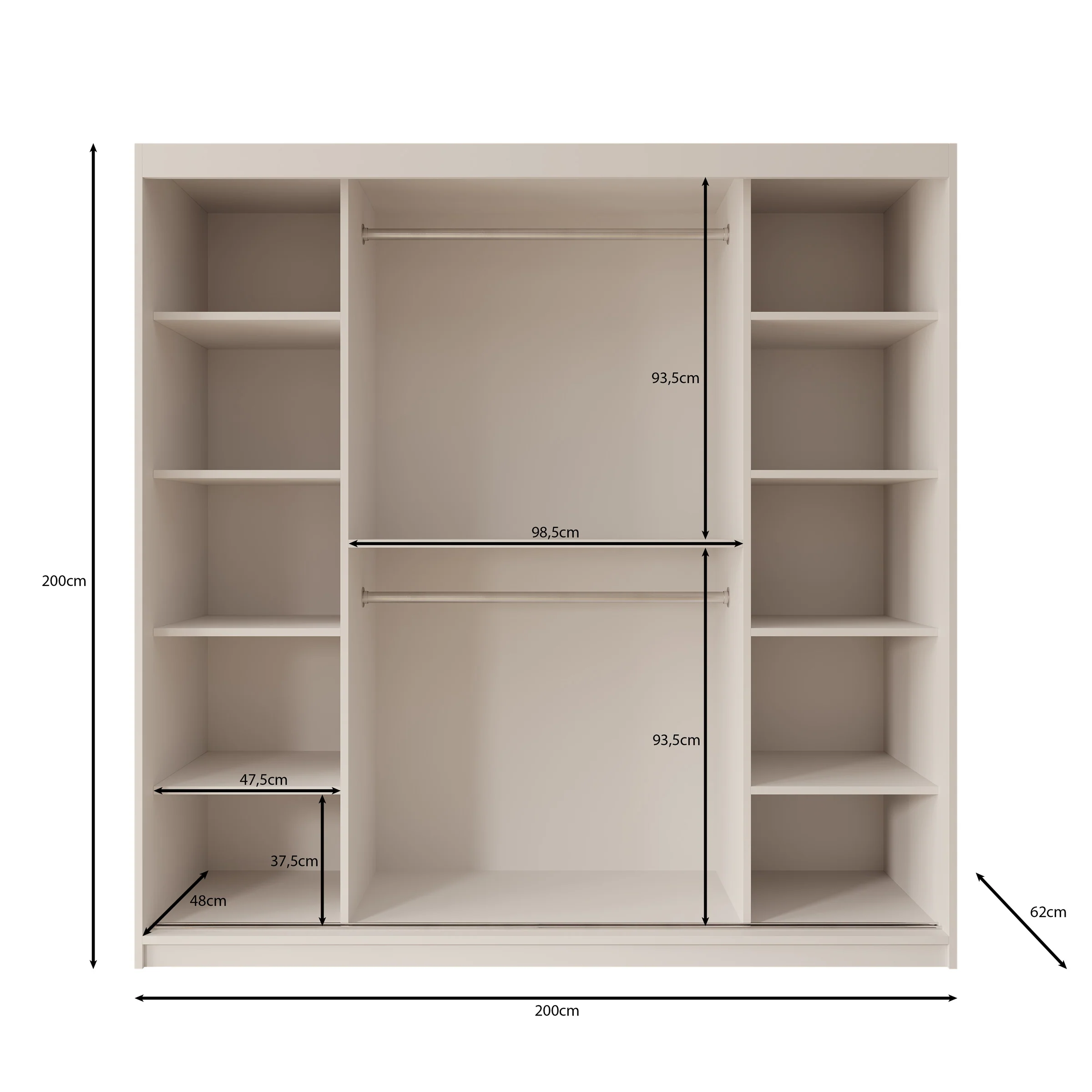 Bodhi - Kledingkast met schuifdeuren - Wit - 200x62x200 cm - Image 5