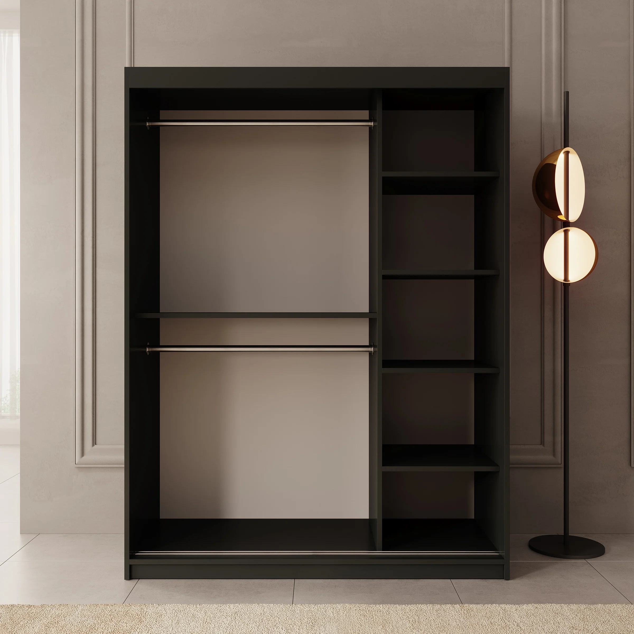 Bodhi - Kledingkast met schuifdeuren - Zwart - 150x62x200 cm - Image 2