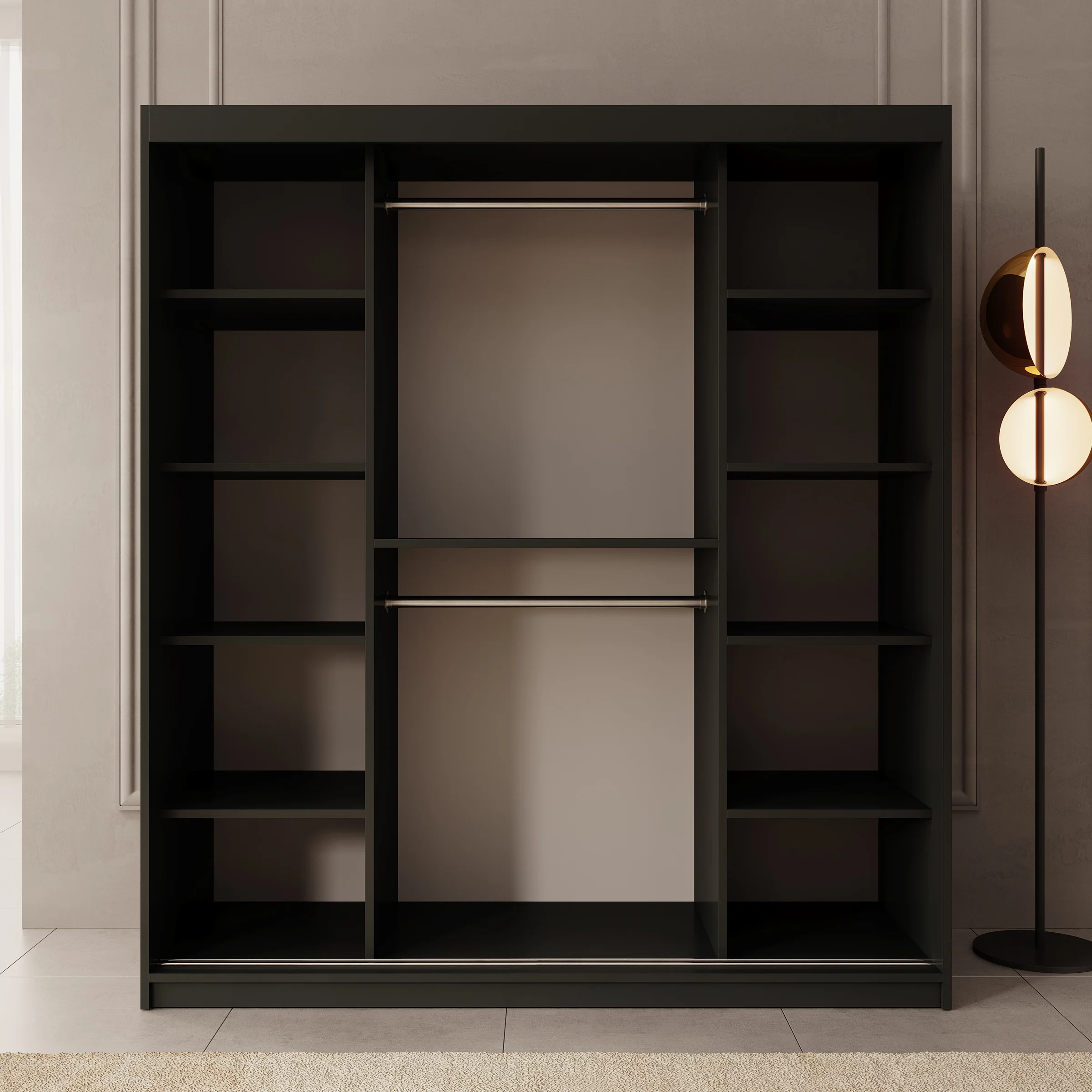 Bodhi - Kledingkast met schuifdeuren - Zwart - 180x62x200 cm - Image 2