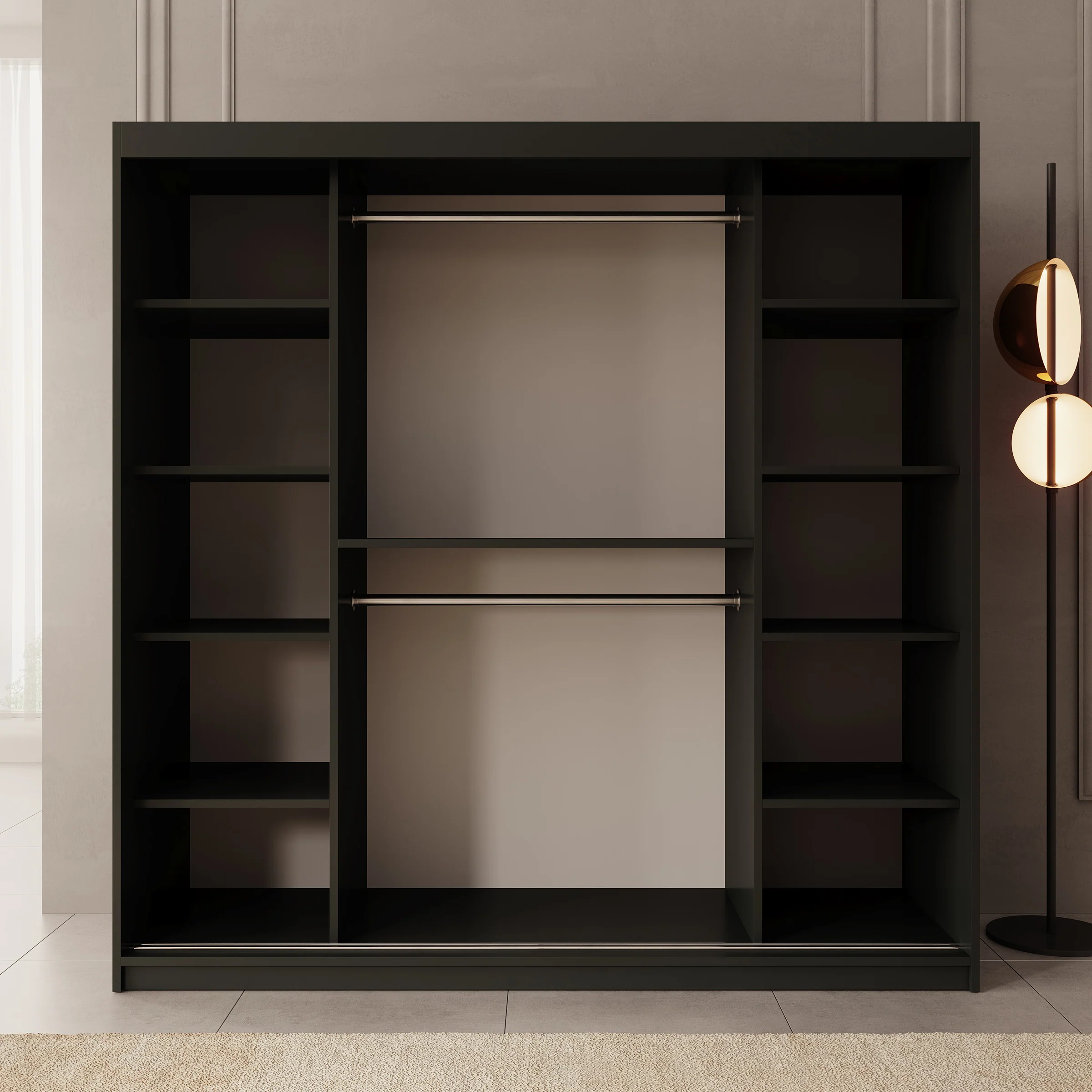 Bodhi - Kledingkast met schuifdeuren - Zwart - 200x62x200 cm - Image 2