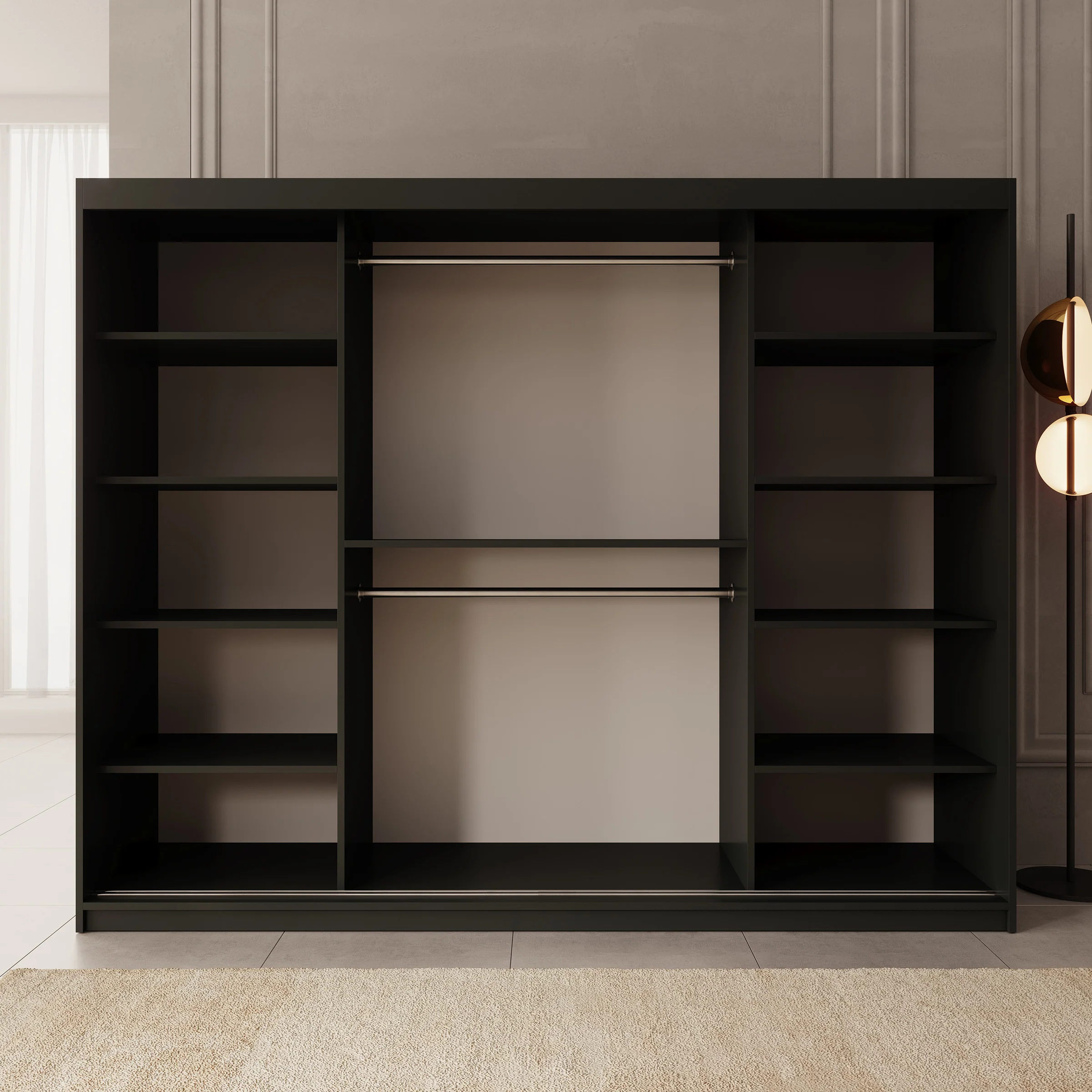 Bodhi - Kledingkast met schuifdeuren - Zwart 250x62x200 cm - Image 2