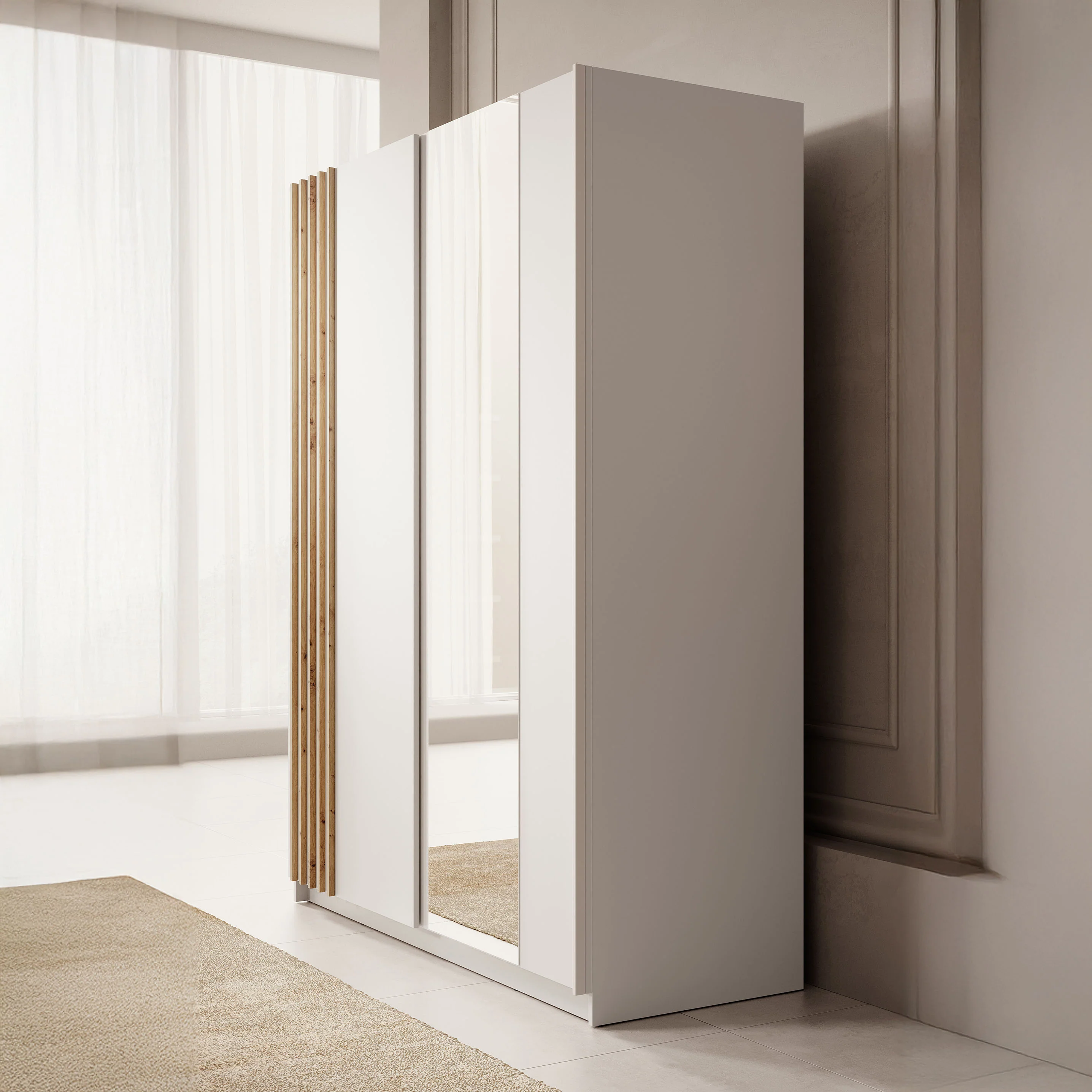 Boets - Kledingkast met schuifdeuren - Wit/eiken - 150x64x199 cm - Image 4