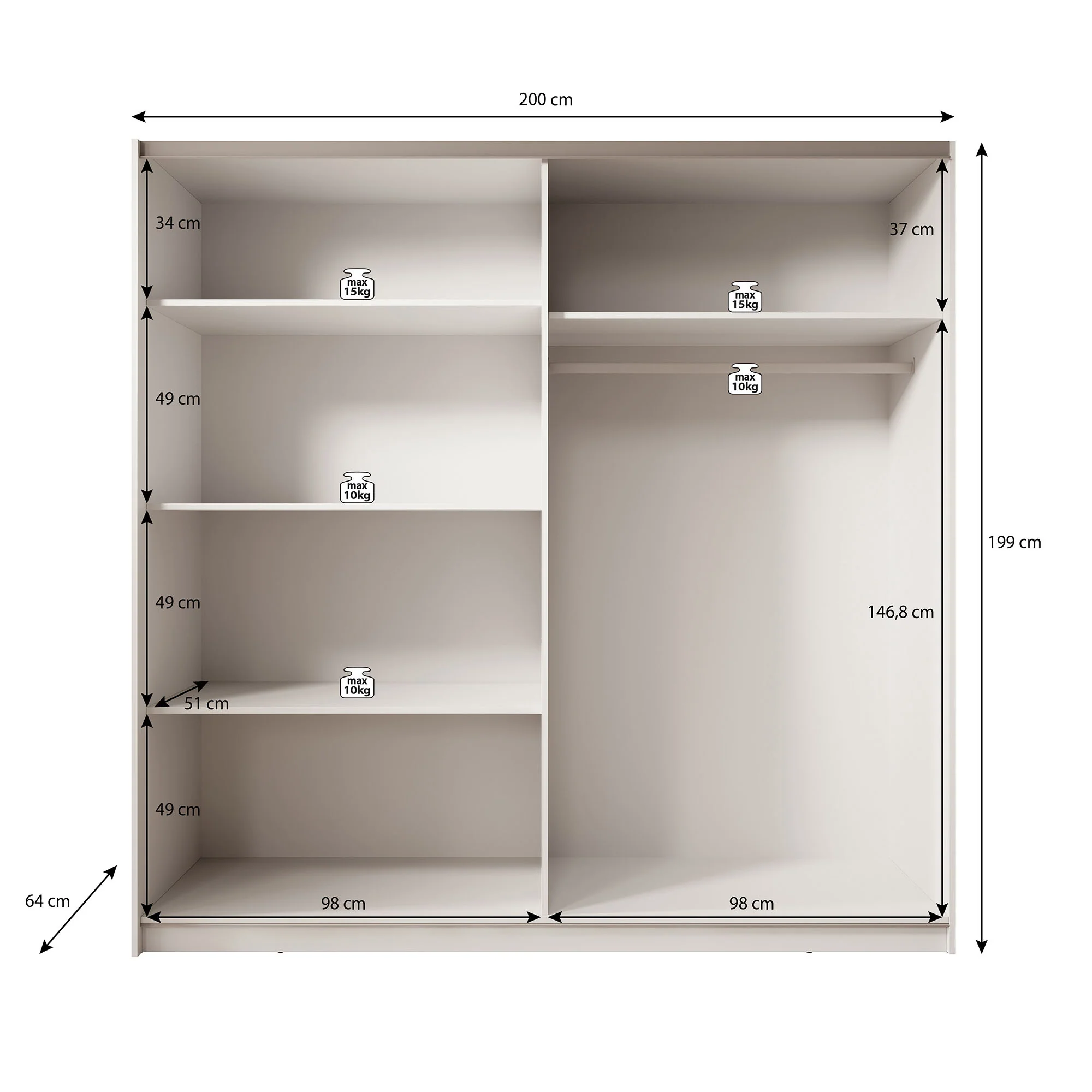 Boets - Kledingkast met schuifdeuren - Wit/eiken - 200x64x199 cm - Image 5
