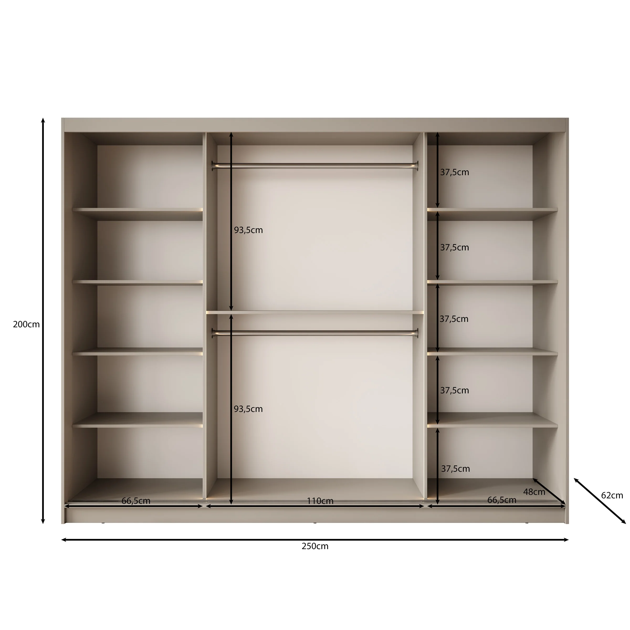 Bravanti - Kledingkast - Beige - 250x62x200cm - Image 5