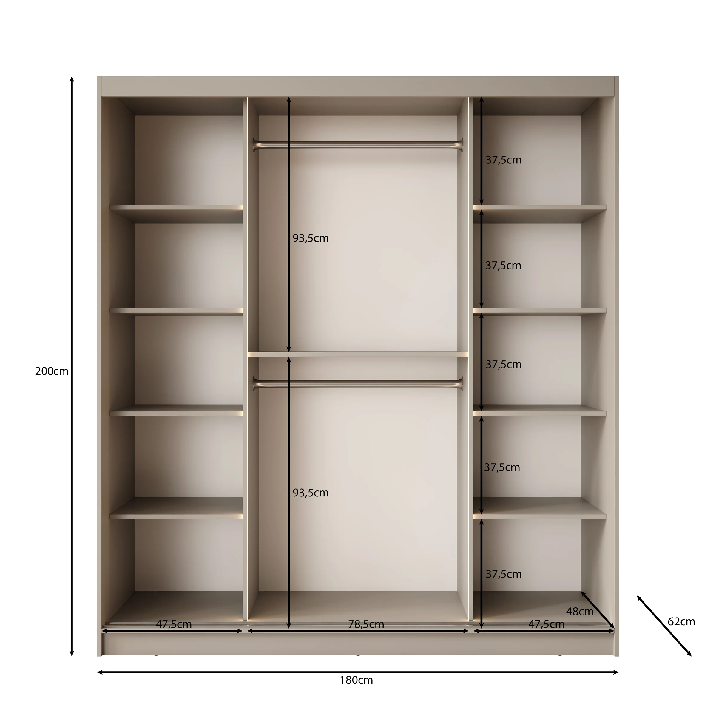 Bravanti - Kledingkast - Zwart - 180x62x200 cm - Image 5