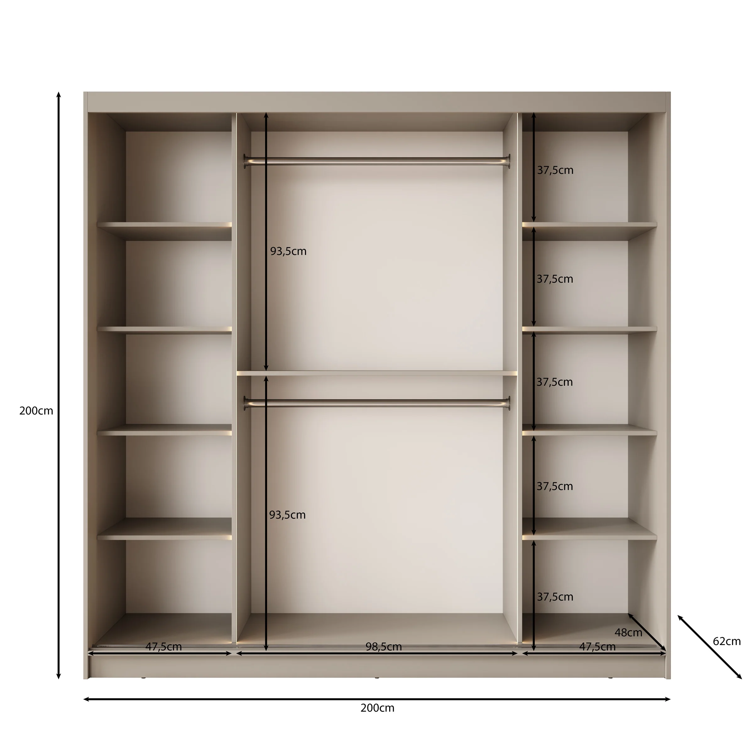 Bravanti - Kledingkast - Zwart - 200x62x200 cm - Image 5