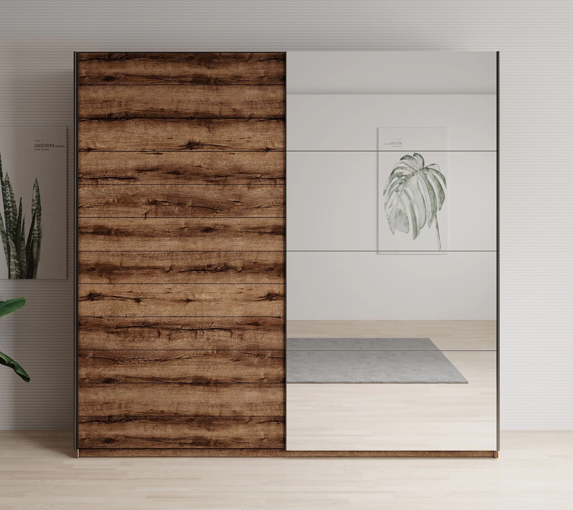 Brown - Kledingkast met schuifdeuren - Eiken - 200x57x210 cm - Image 2