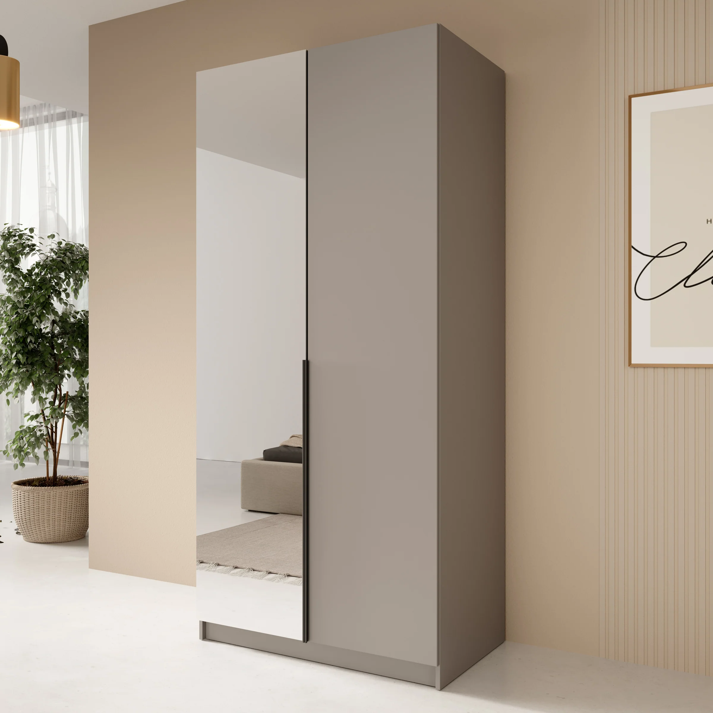 Bruno - Kledingkast met spiegel - Beige